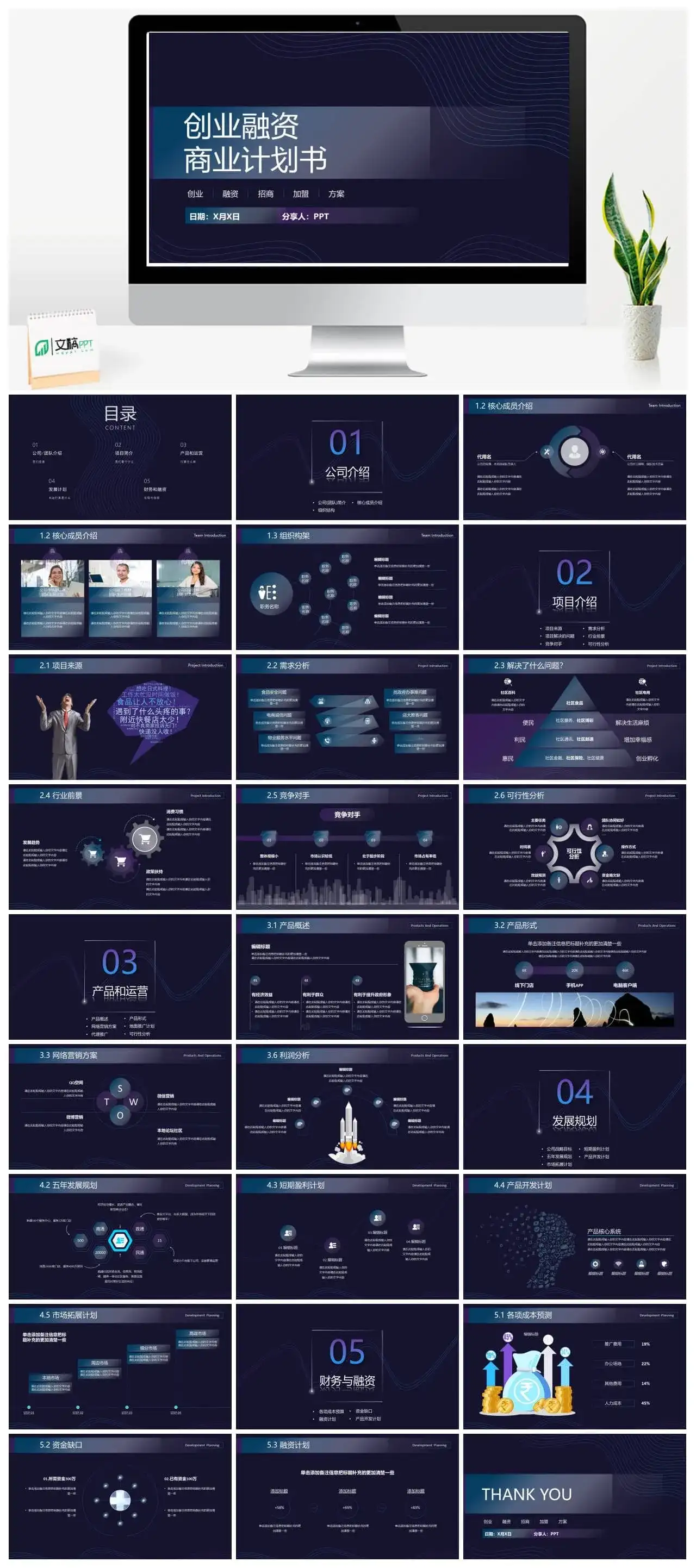 大气创意线条渐变科技风商业计划书PPT模板