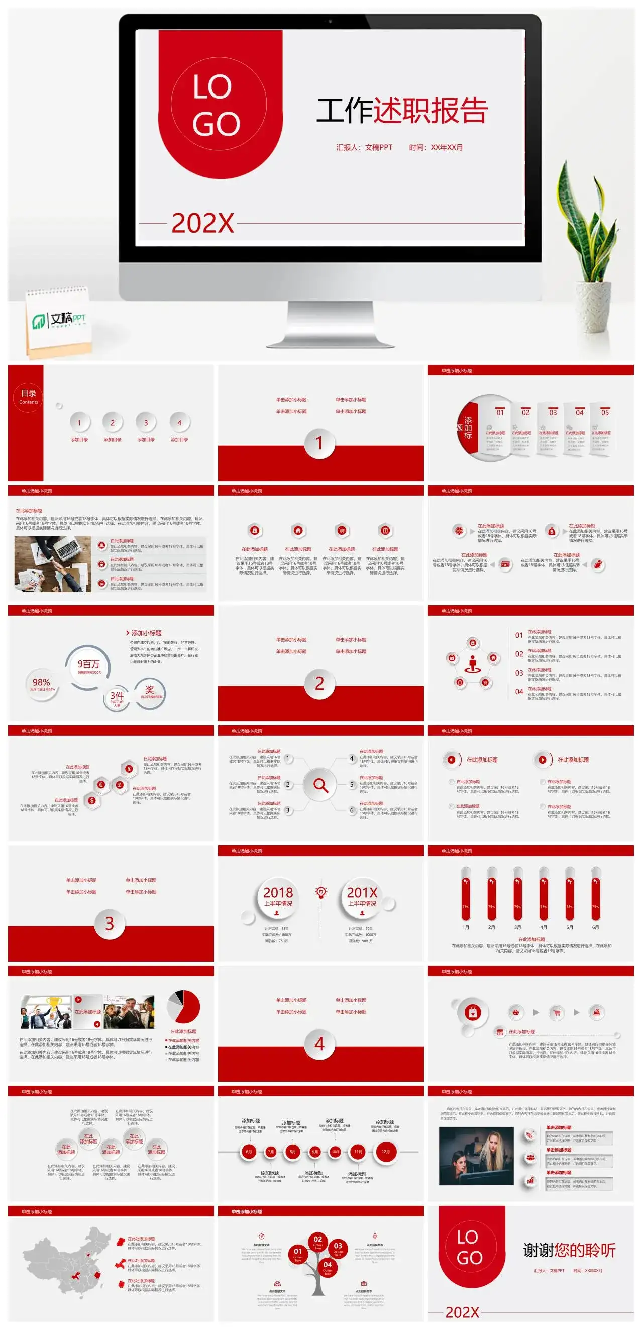 简约风工作总结述职报告PPT模板
