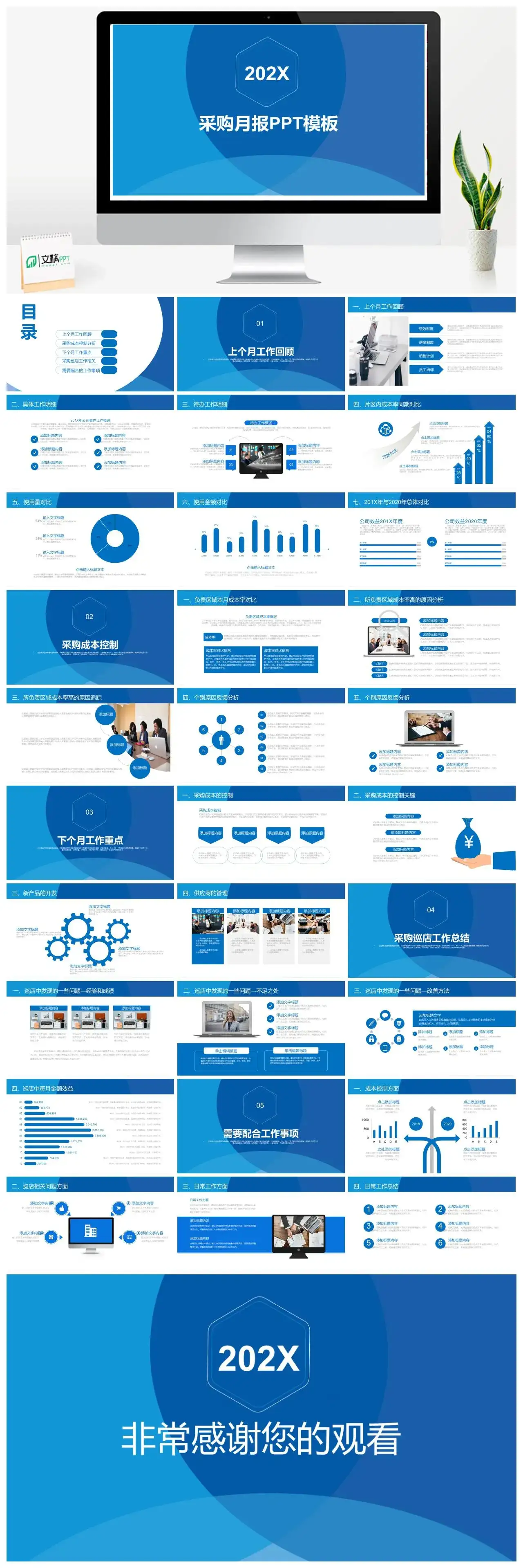 采购月报工作总结PPT模板PPT幻灯片