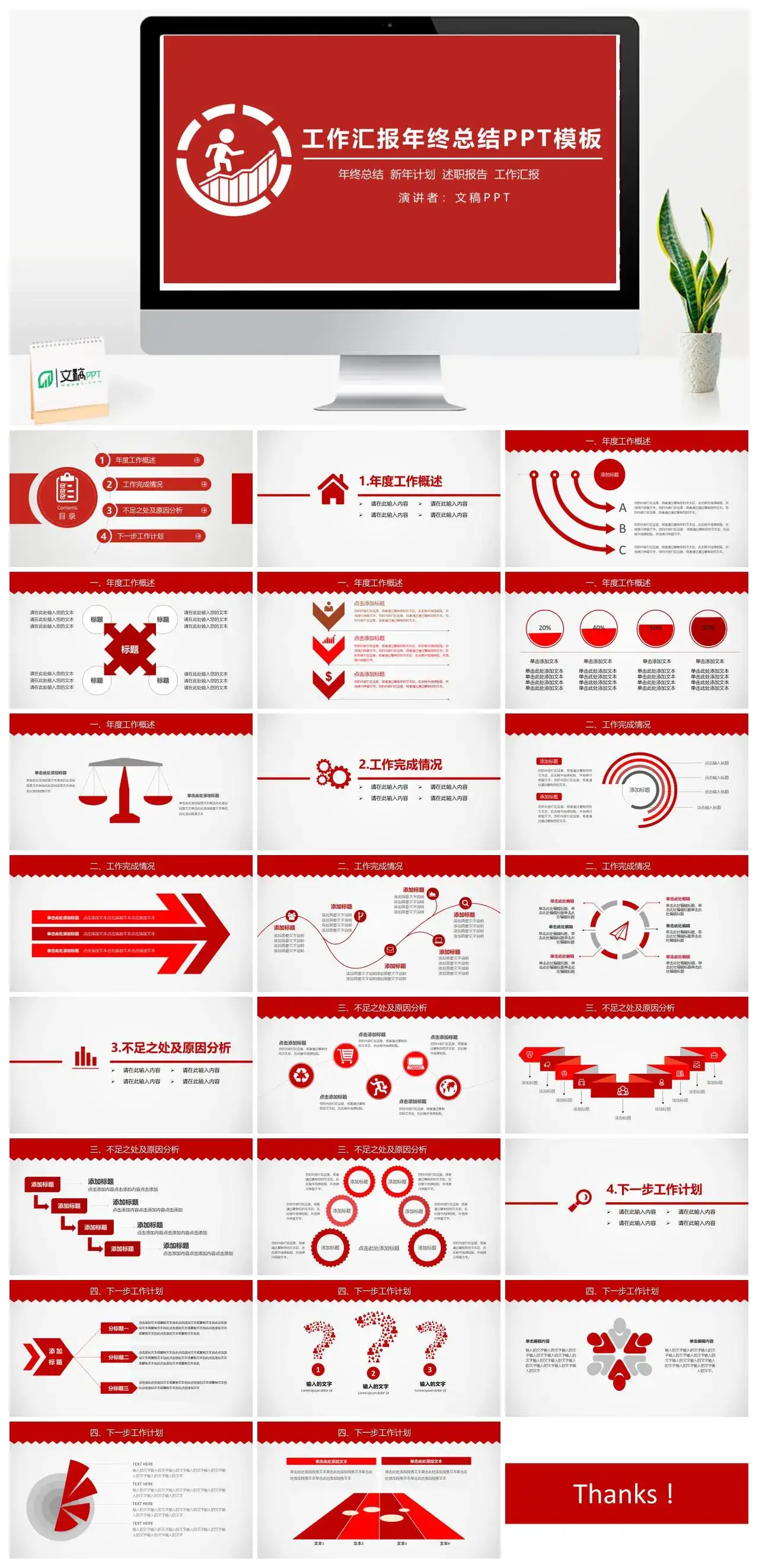 红色大气工作汇报年终总结PPT模板PPT幻灯片