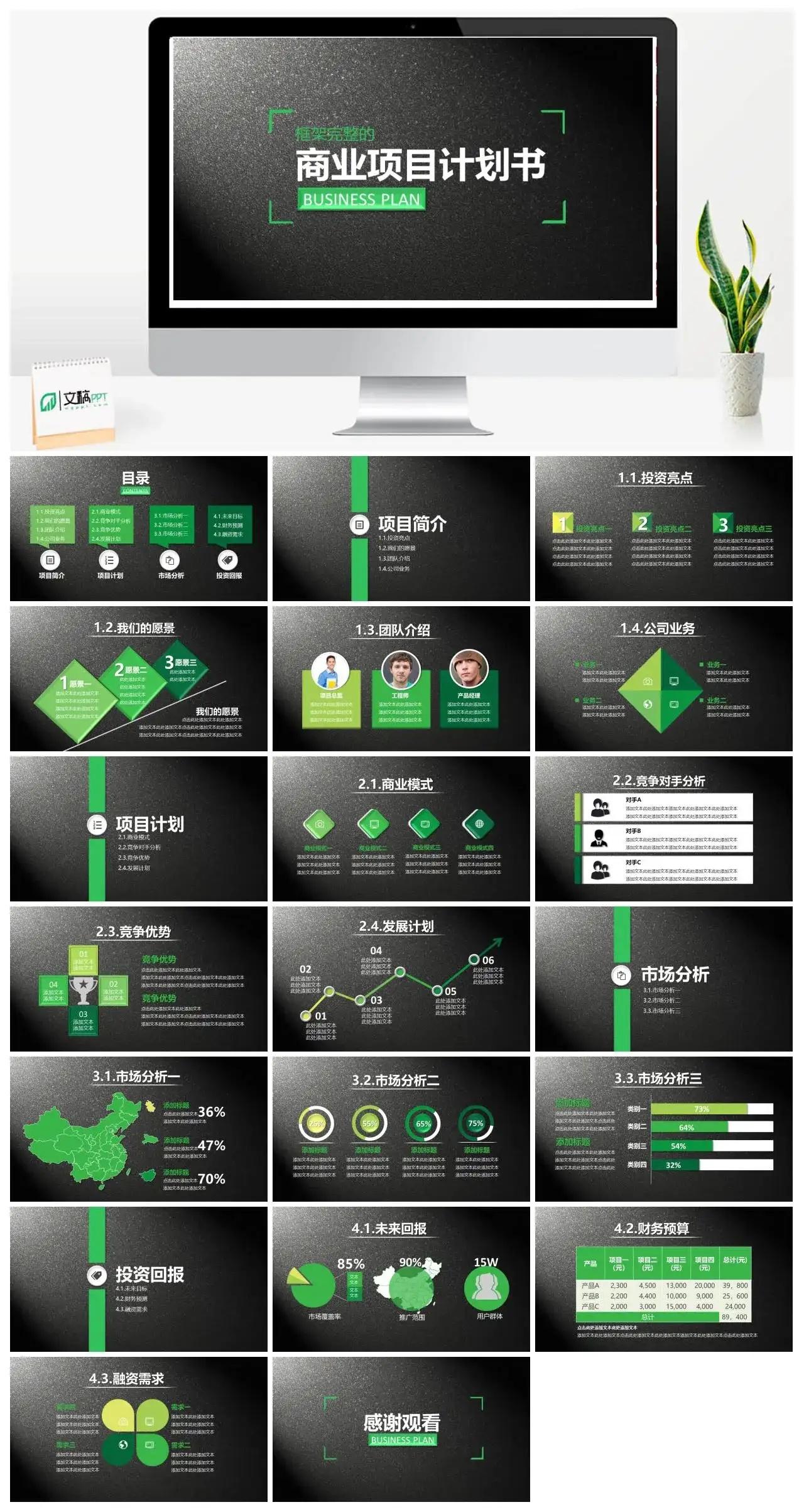 黑色质感商业项目计划书PPT模板