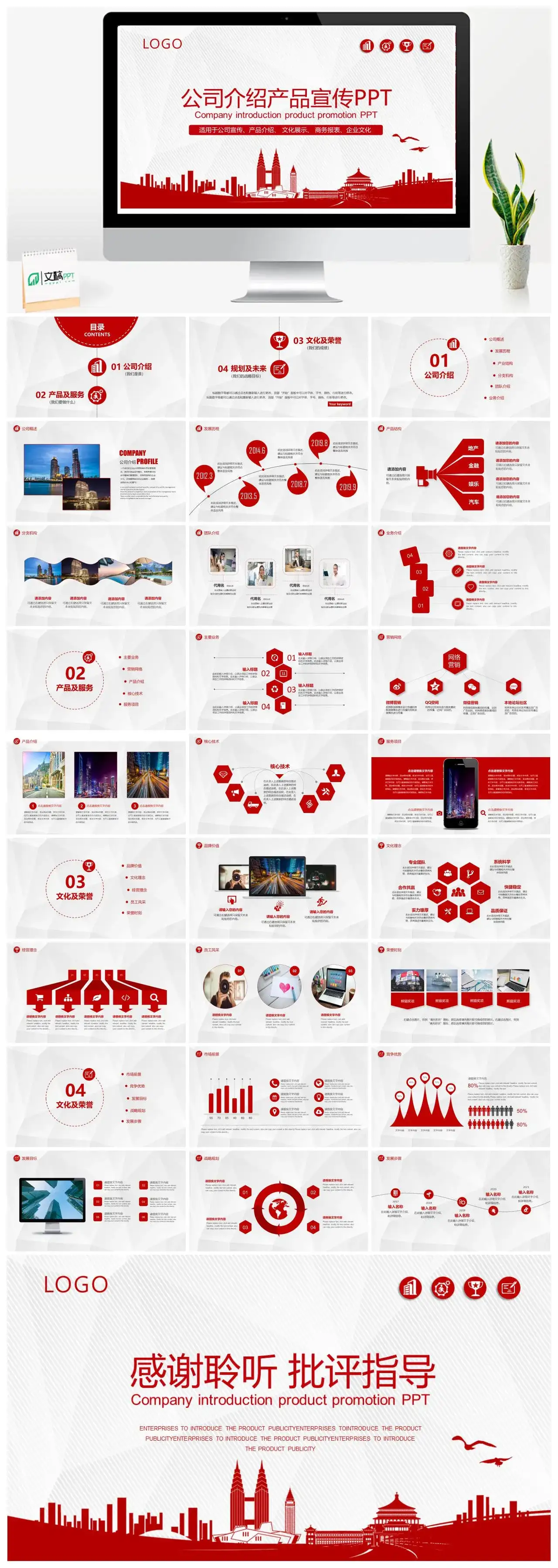 红色大气公司简介产品宣传PPT模板