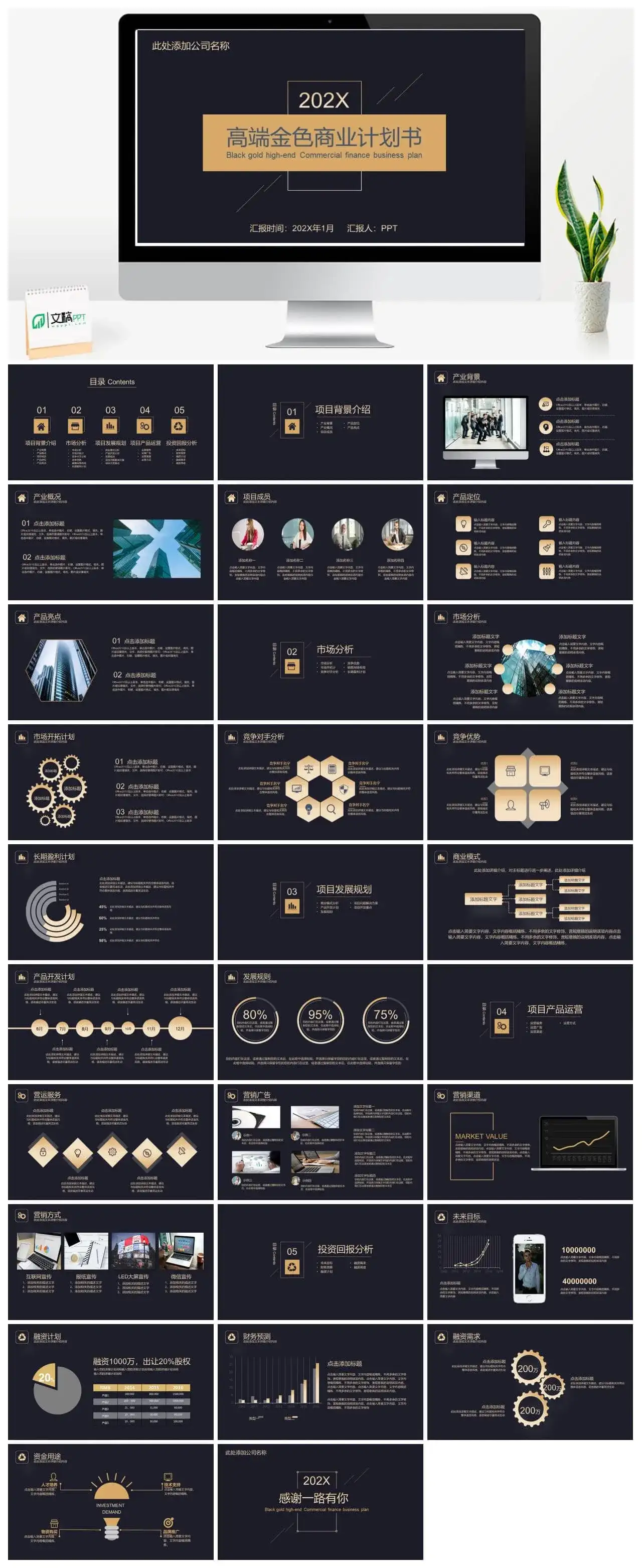 大气简约高端金色商业计划书PPT模板