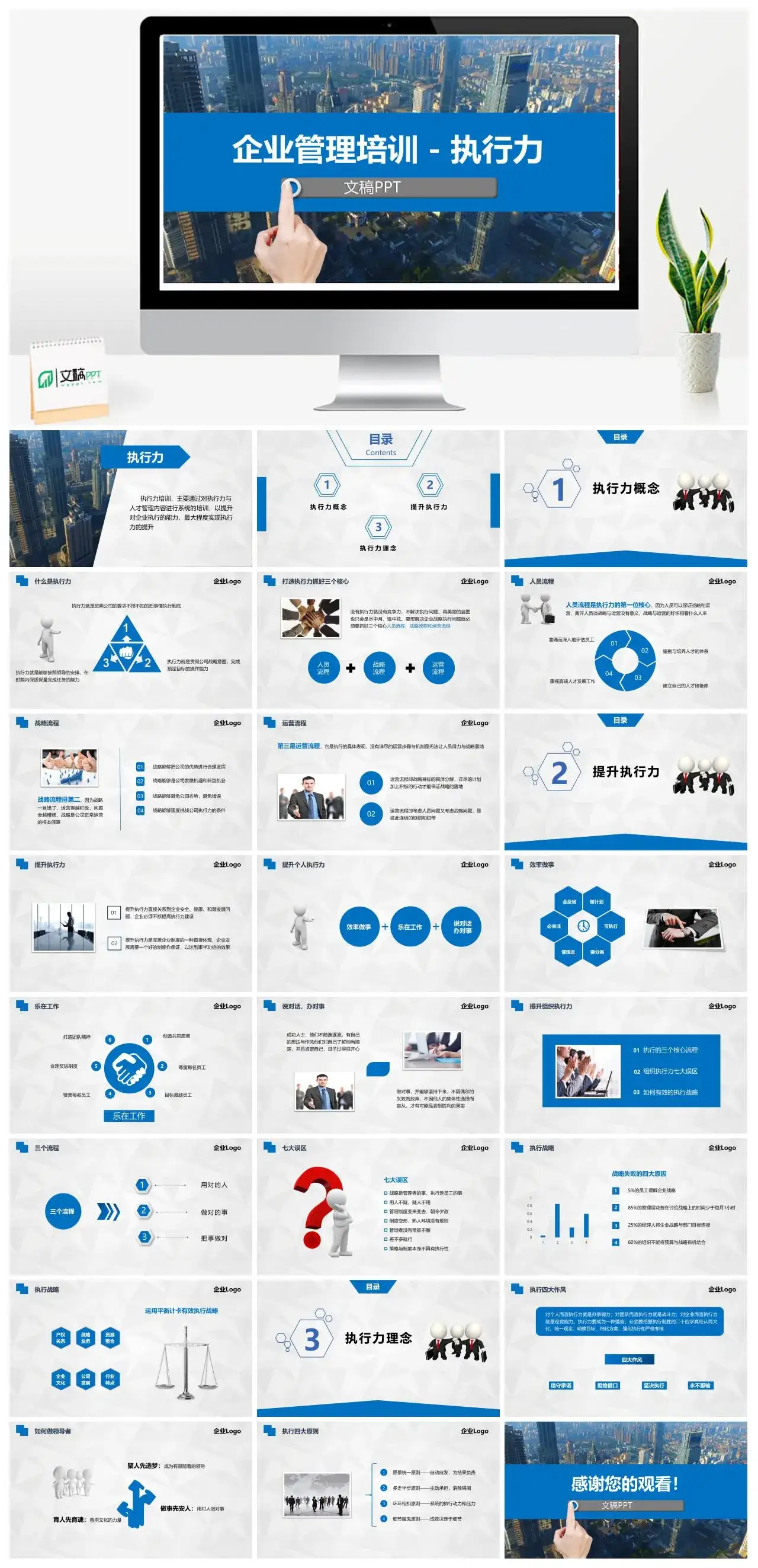蓝色商务企业管理执行力培训PPT模板