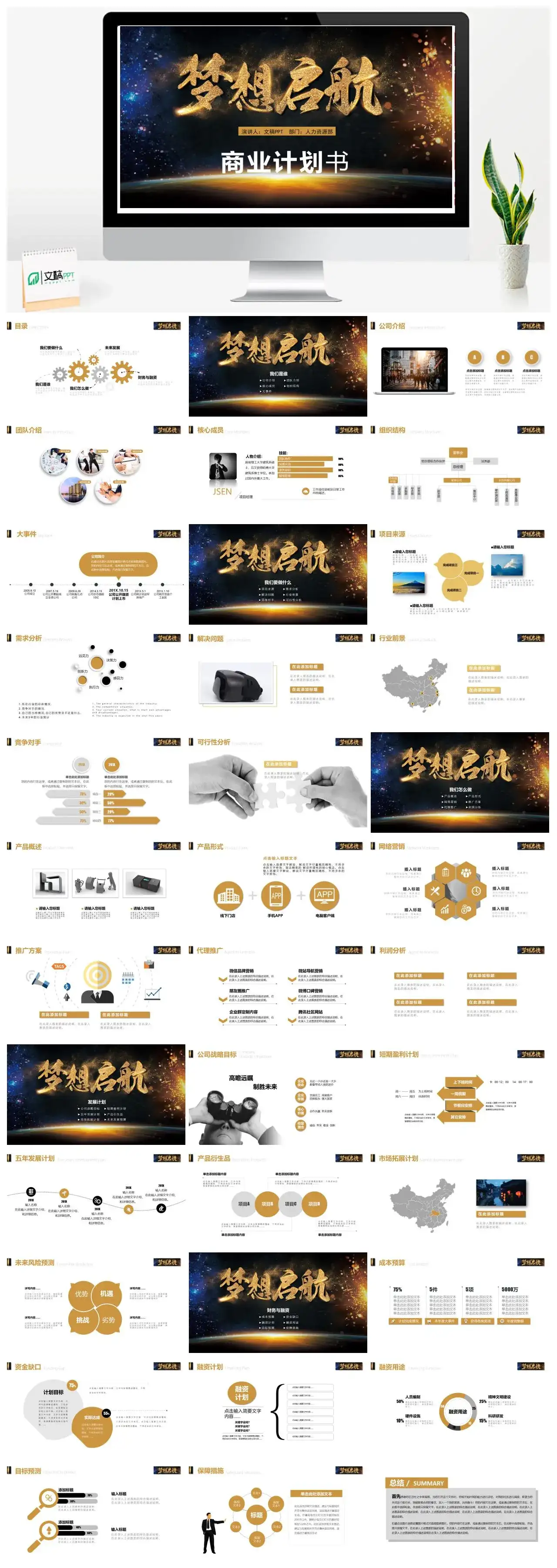 金色高端融资商业计划书PPT模板