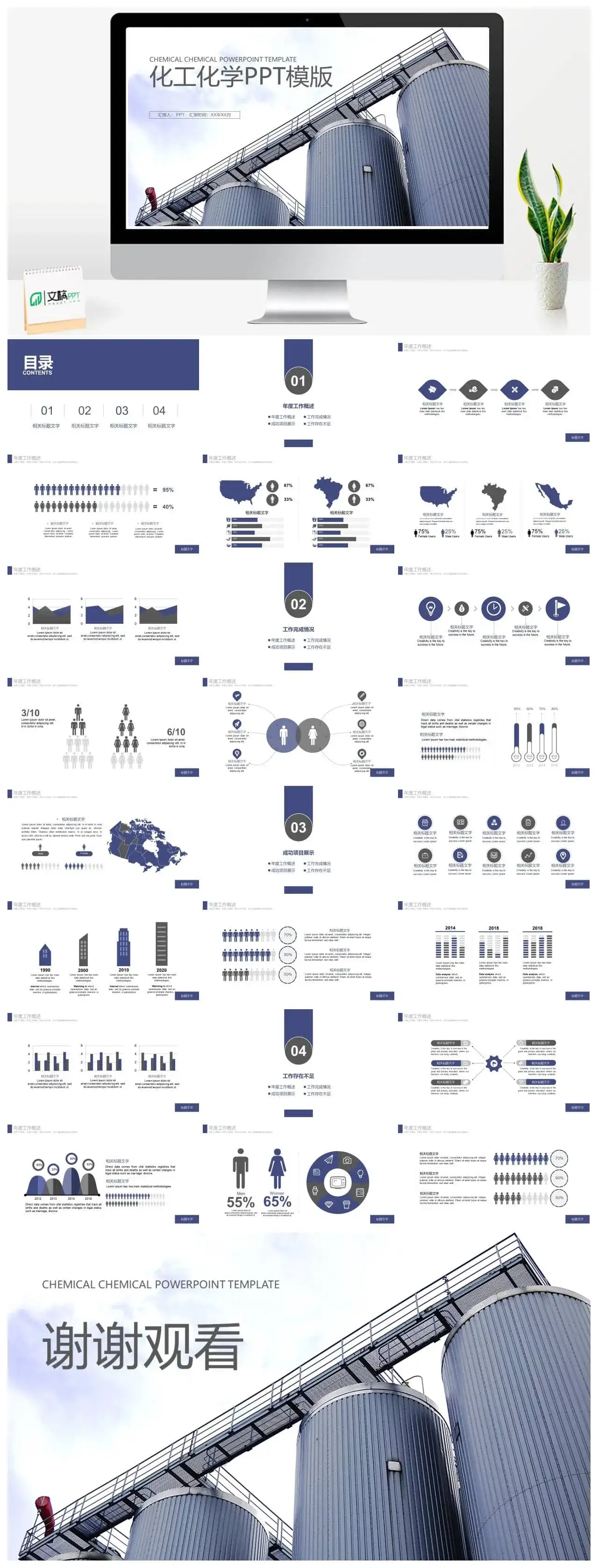 化工化学年度工作总结通用PPT模板PPT幻灯片