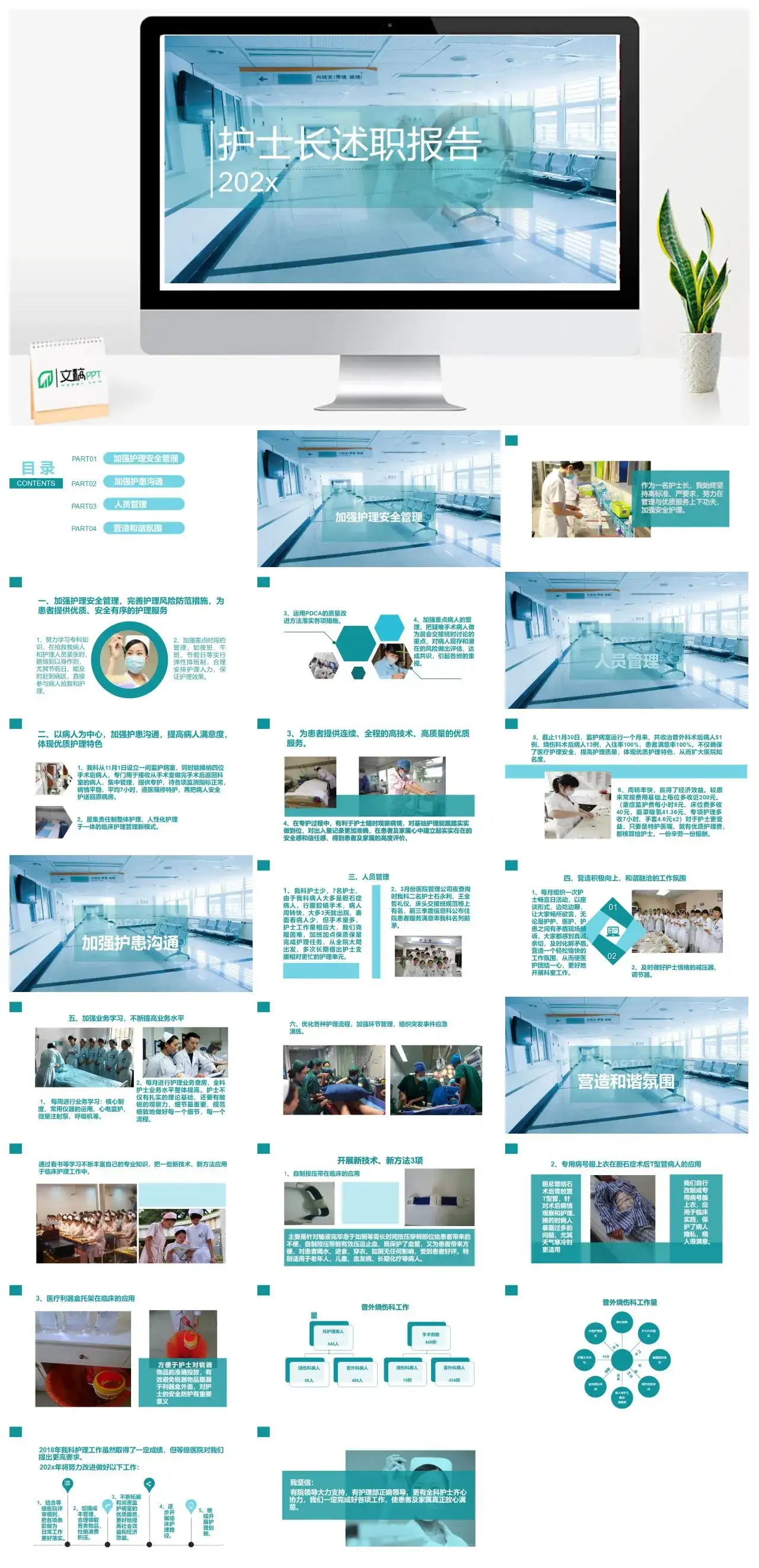 简约医护人员管理述职报告PPT模板