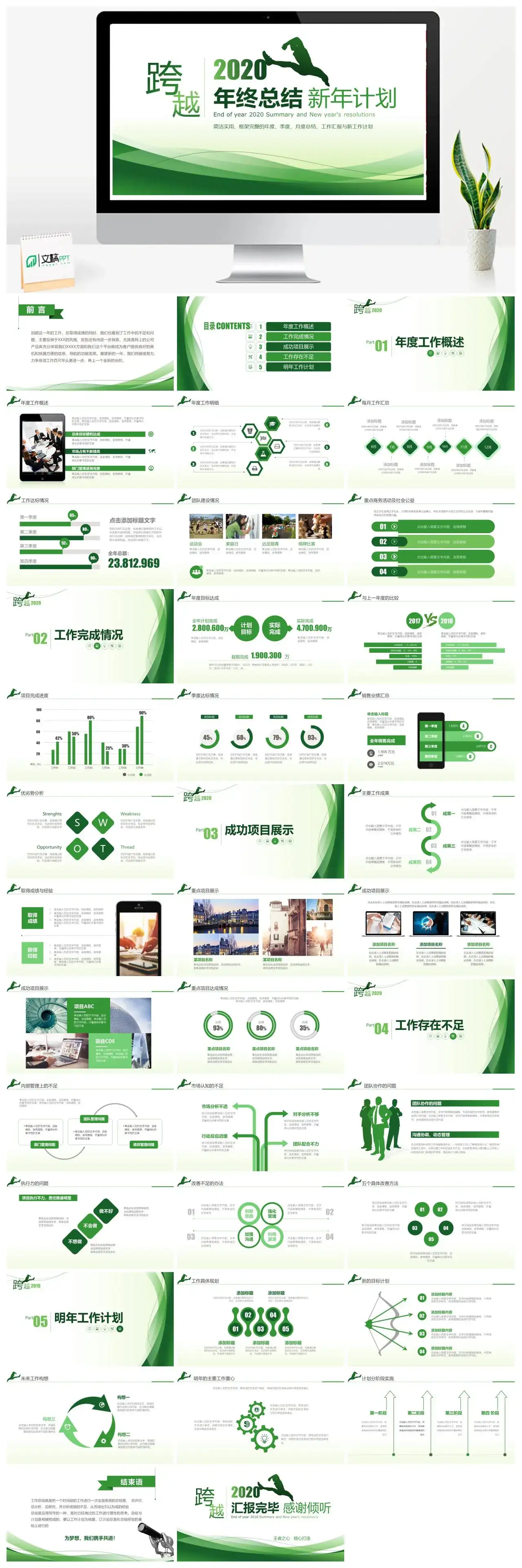 跨越2020最新年终总结新年计划PPT模板PPT幻灯片