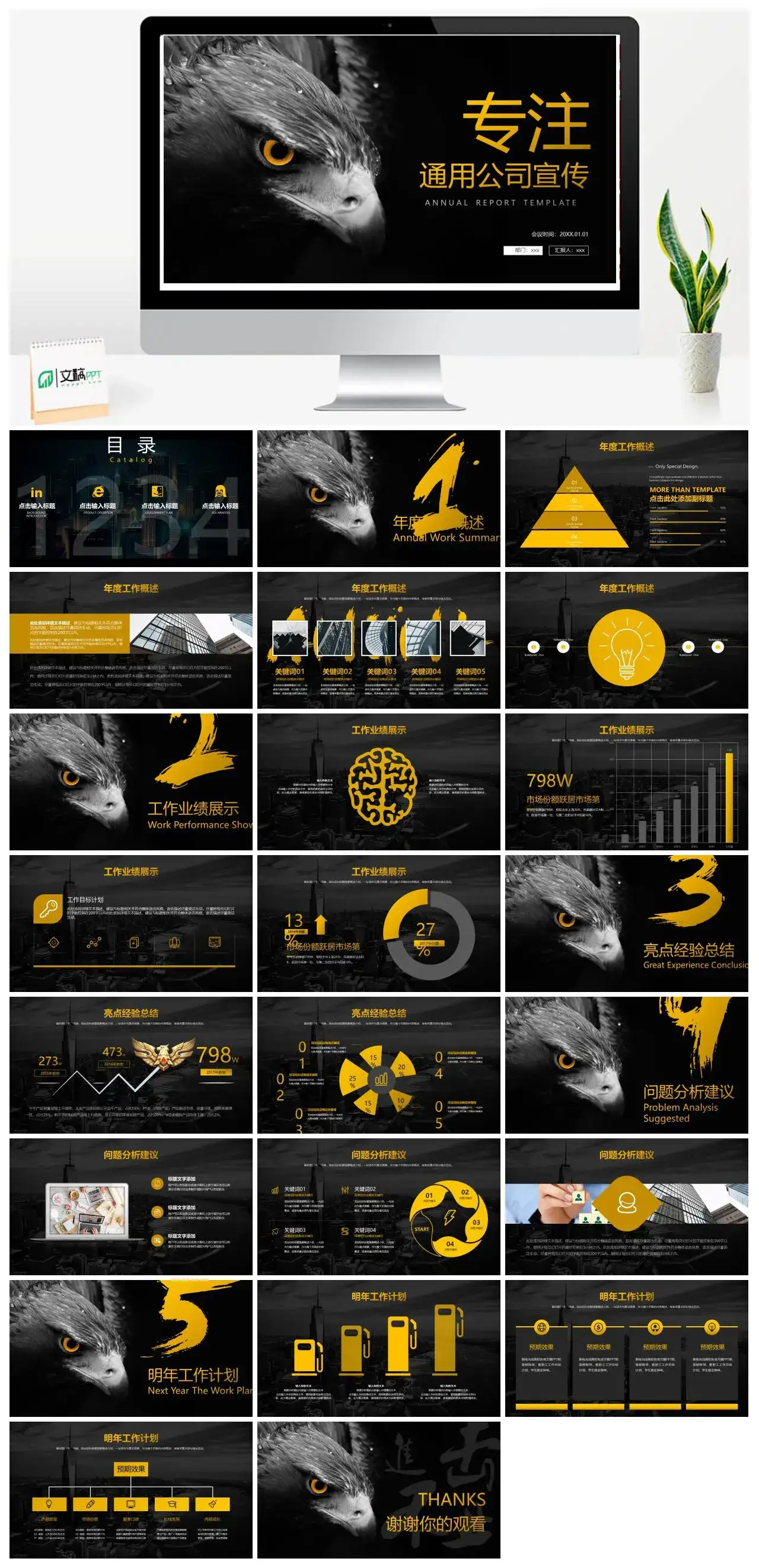 简约雄鹰公司宣传通用PPT模板