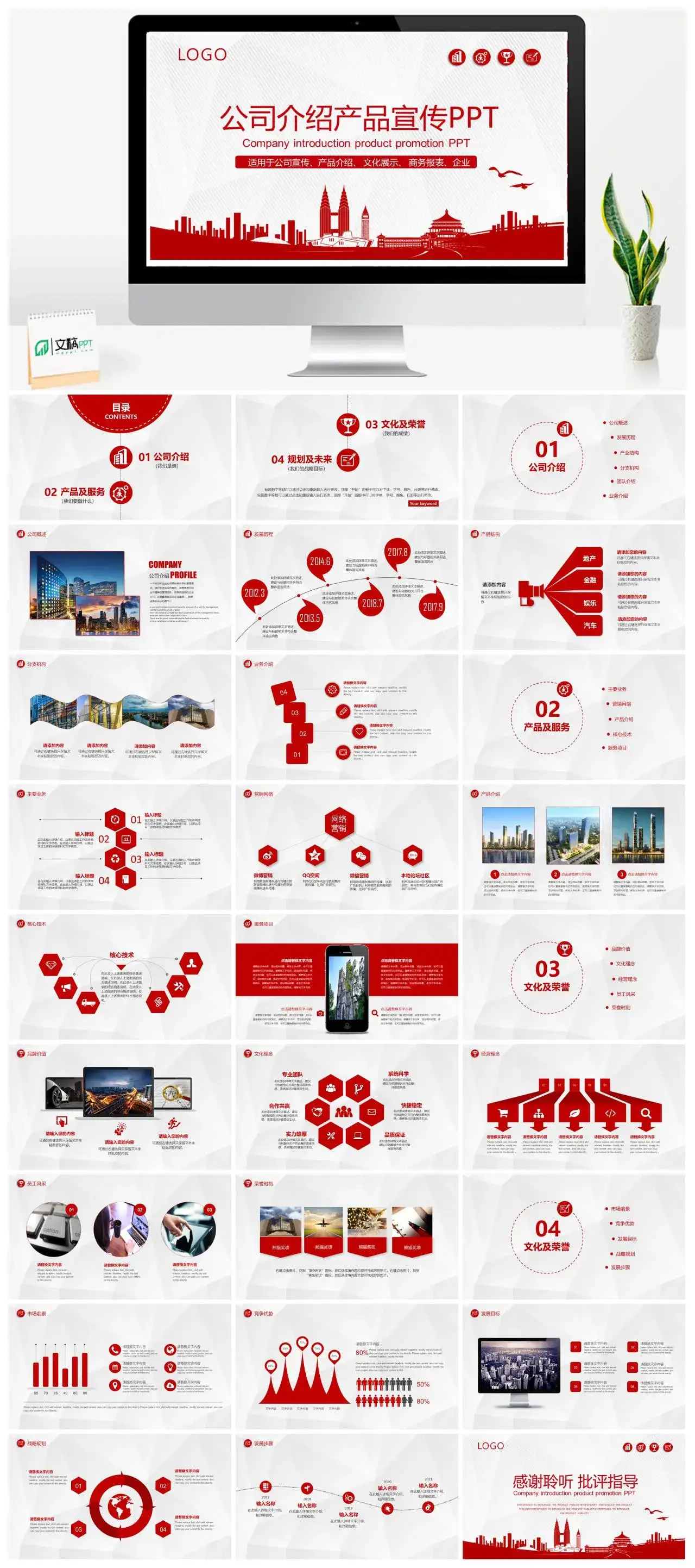 红色商务公司介绍产品通用PPT模板