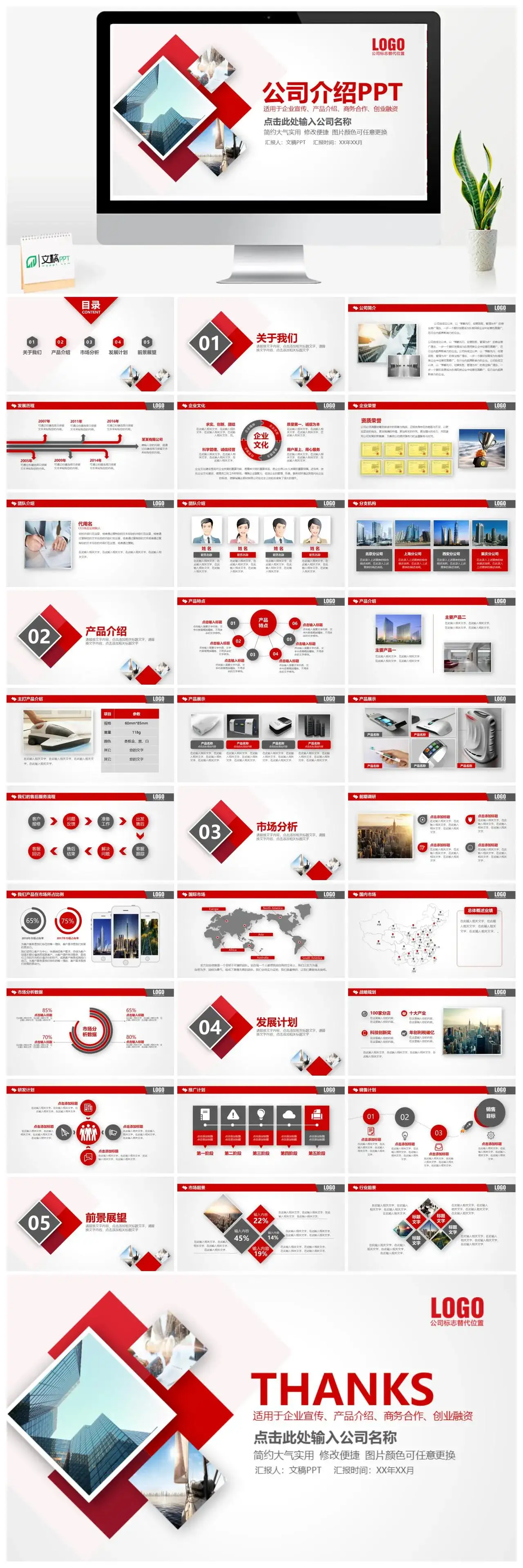 简约大气红色公司介绍企业宣传合作融资PPT模板