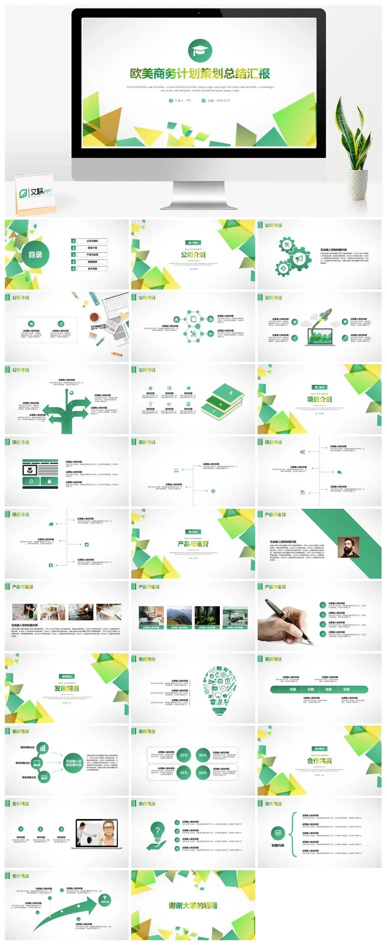 多彩欧美商务计划策划总结汇报PPT模板素材下载