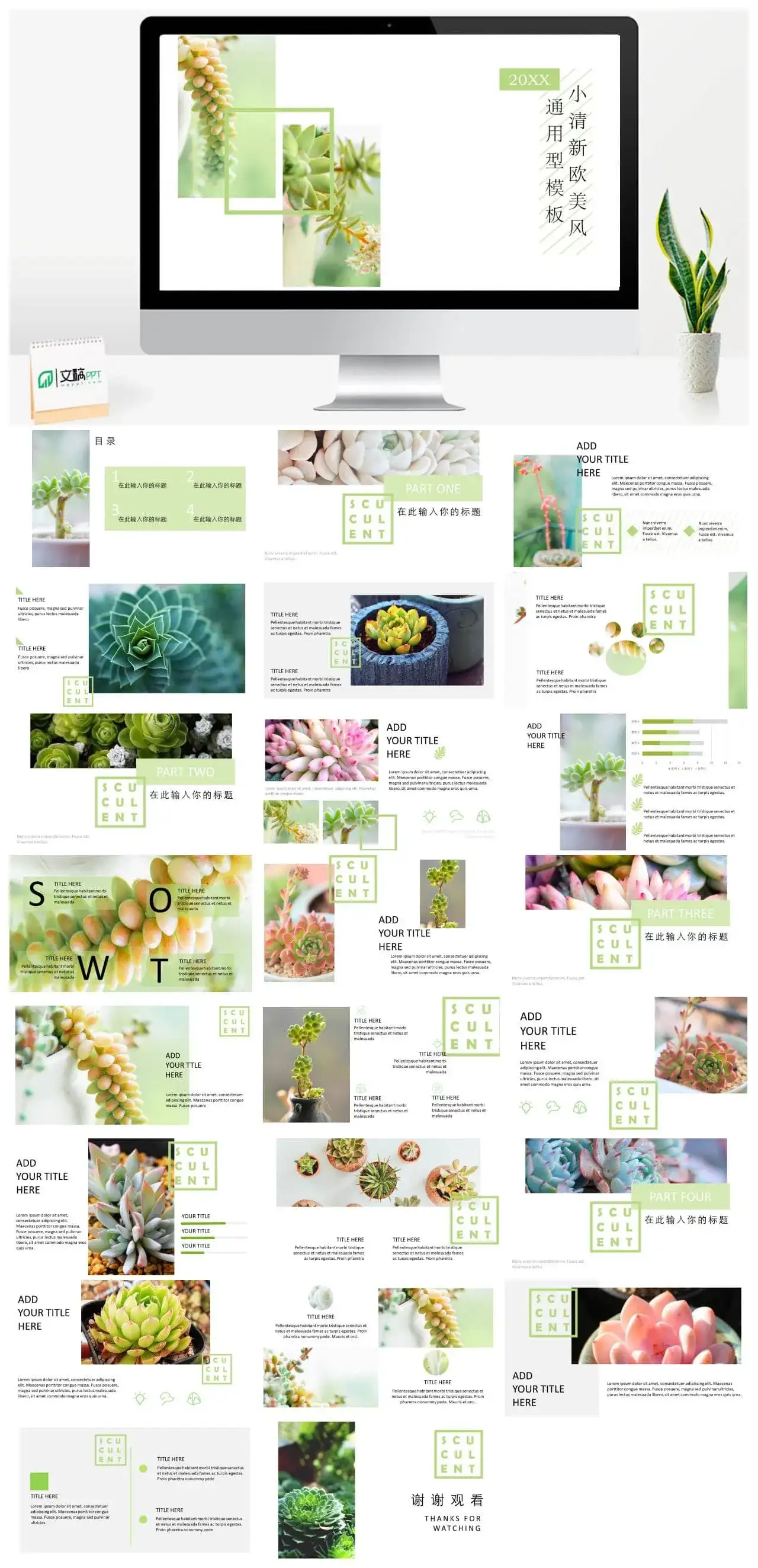 20XX小清新欧美风通用型工作汇报PPT模板素材下载