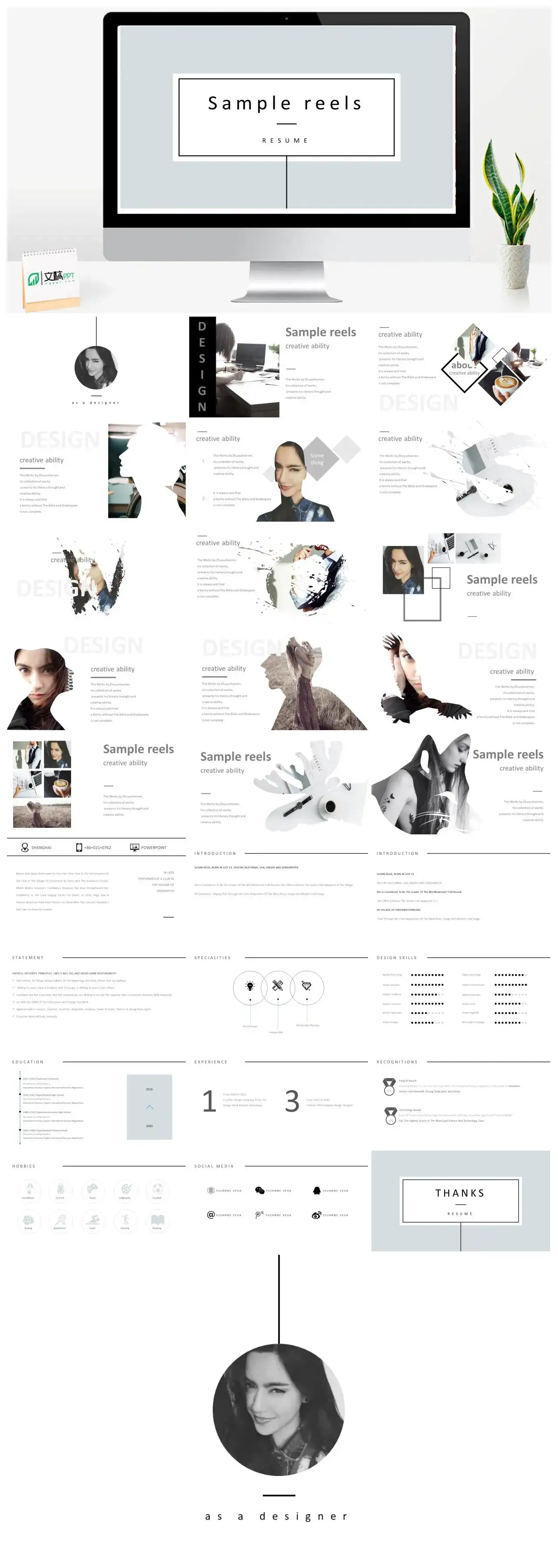 简约小清新风格作品集英文展示PPT模板素材下载 简约小清新风格作品集英文展示PPT模板素材下载