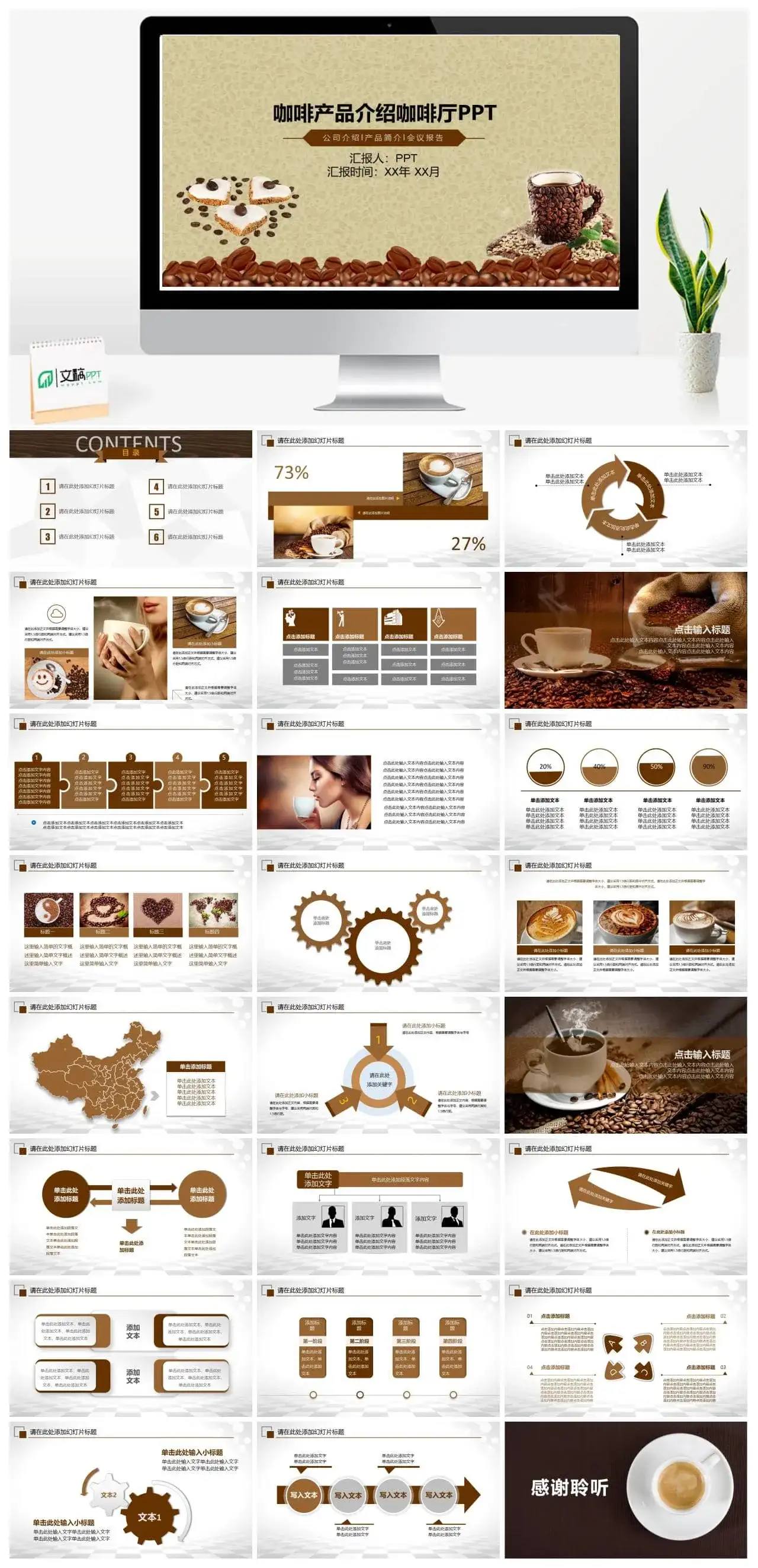 咖啡厅产品介绍会议报告PPT模板素材下载
