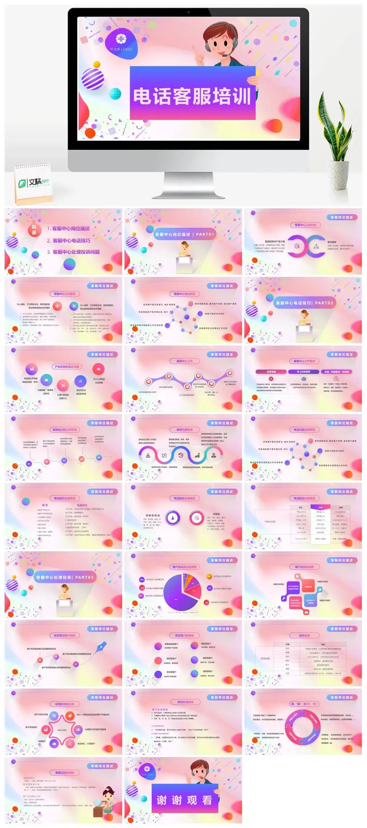 电话客服企业通用教育培训PPT模板