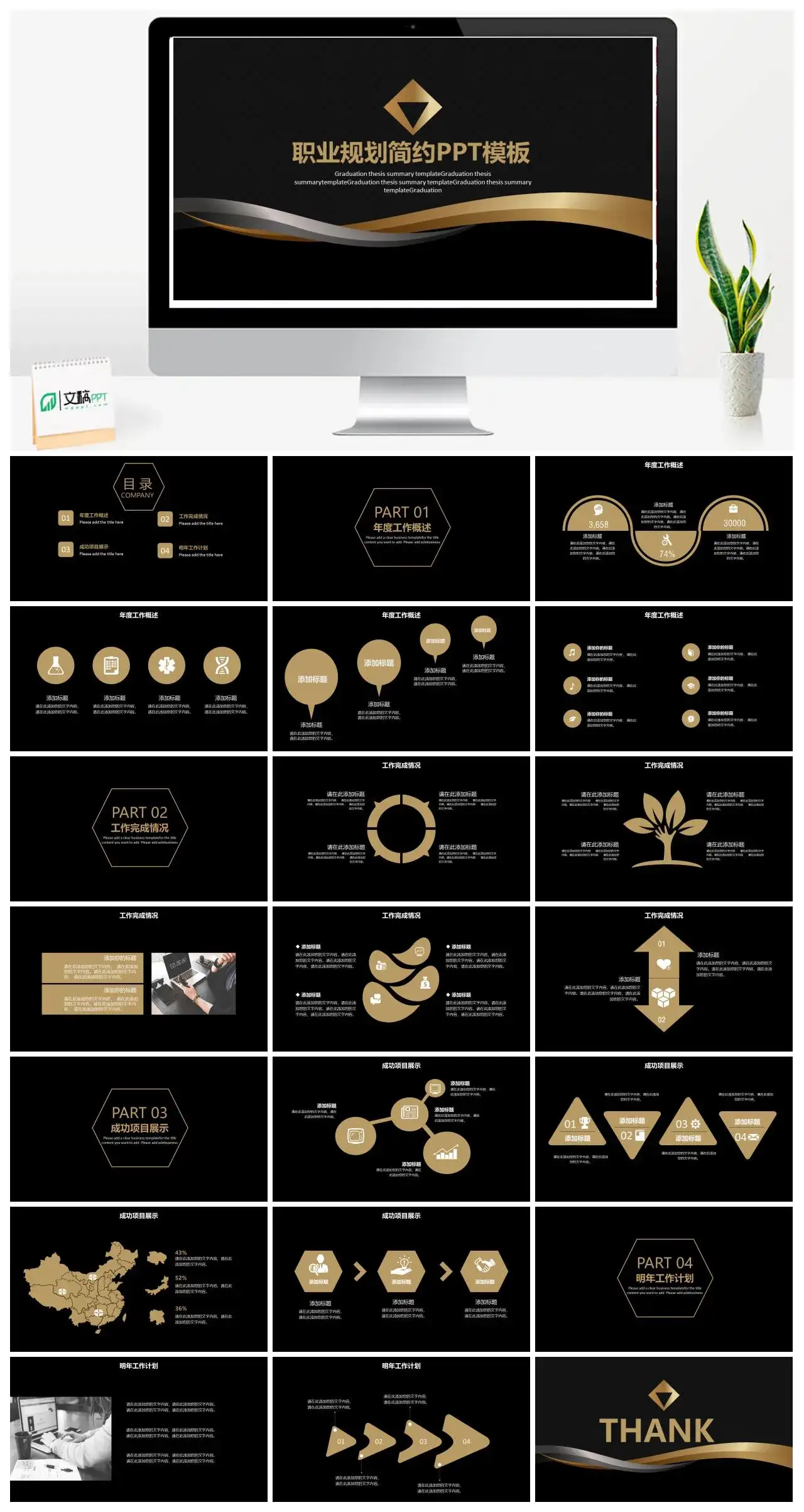 黑金色大学生职业规划简约规划书PPT模板