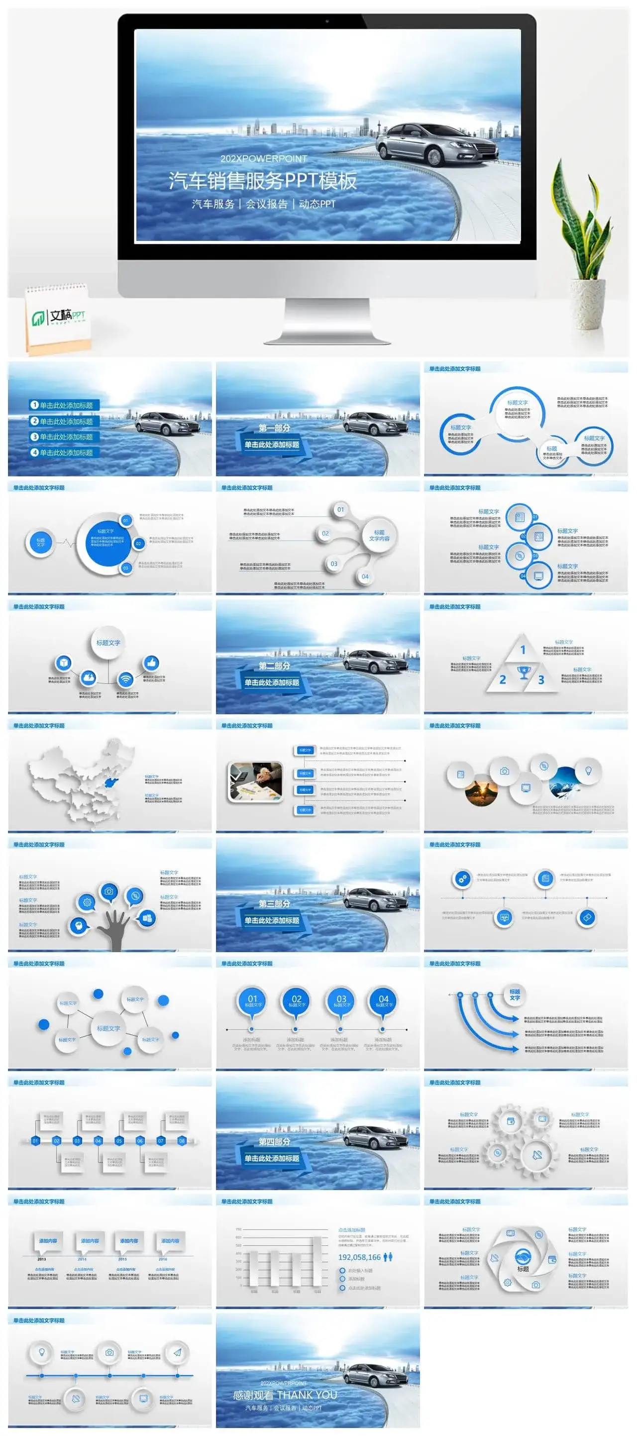 汽车销售服务会议报告PPT模板素材下载