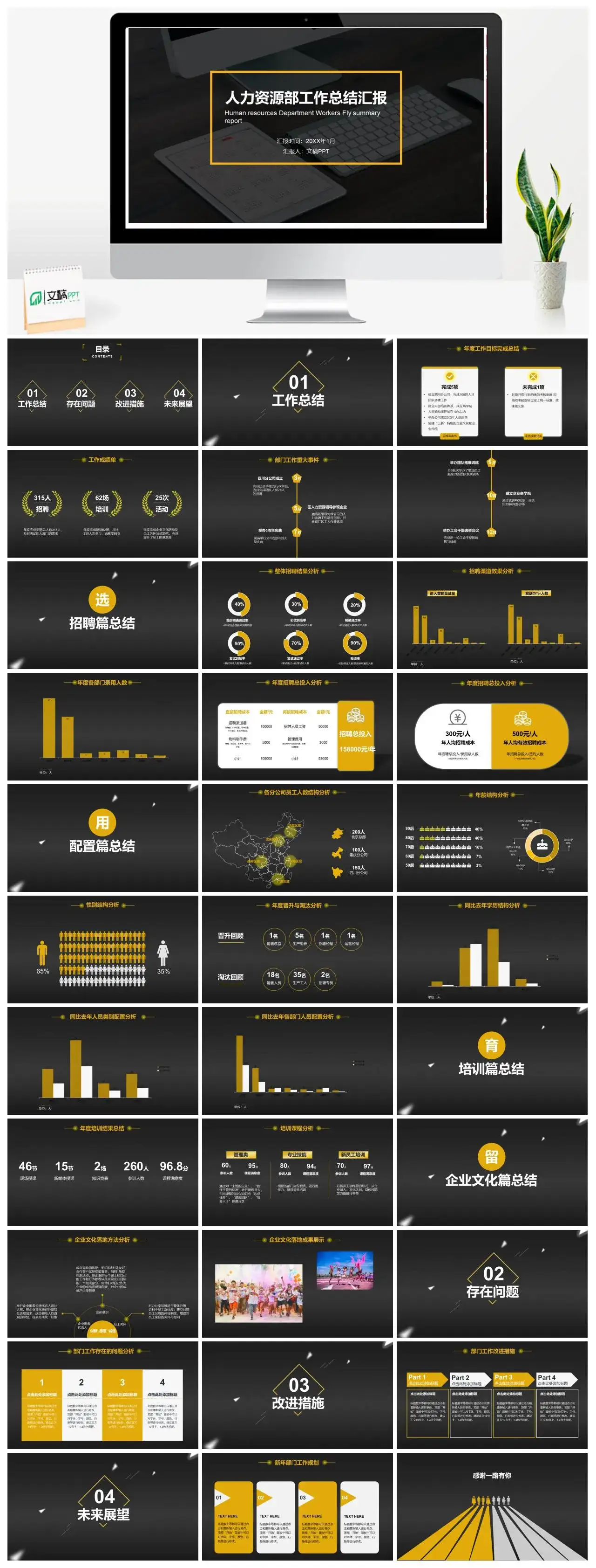 立体人力资源部工作总结汇报PPT模板素材下载