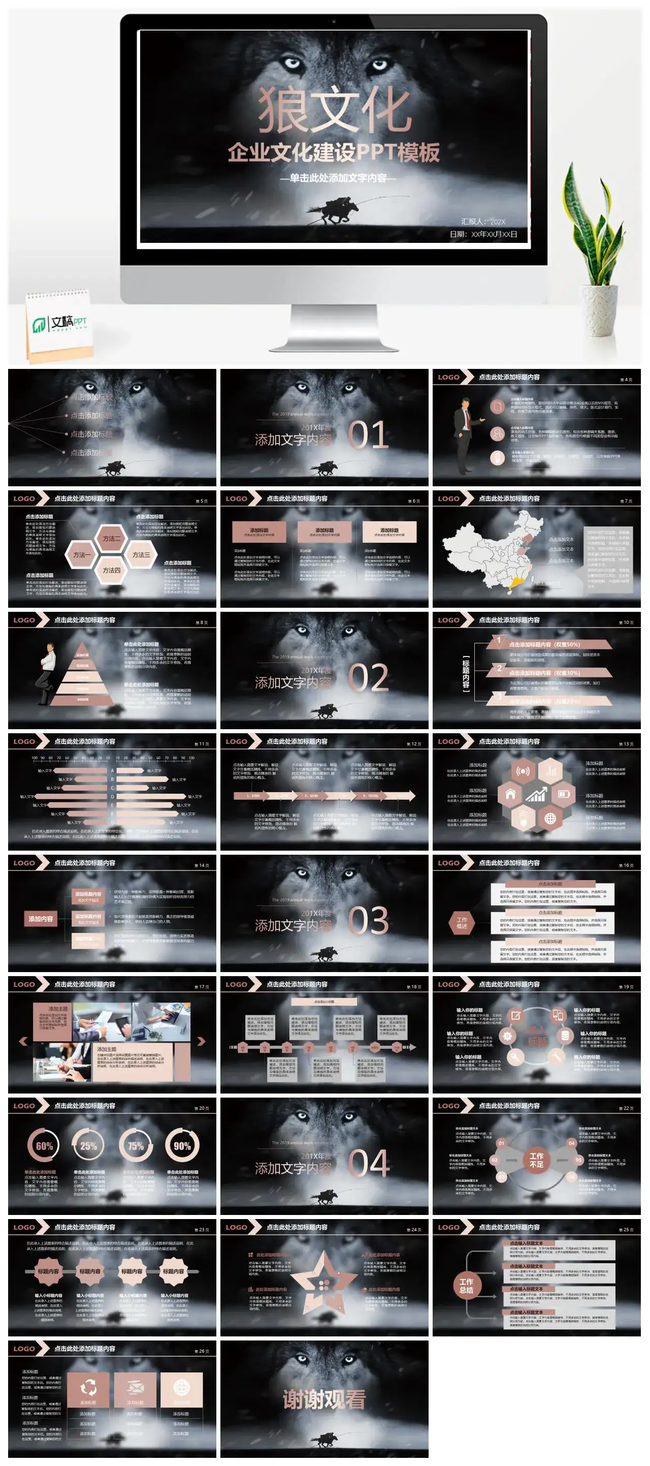霸气狼文化企业文化建设团队建设PPT模板