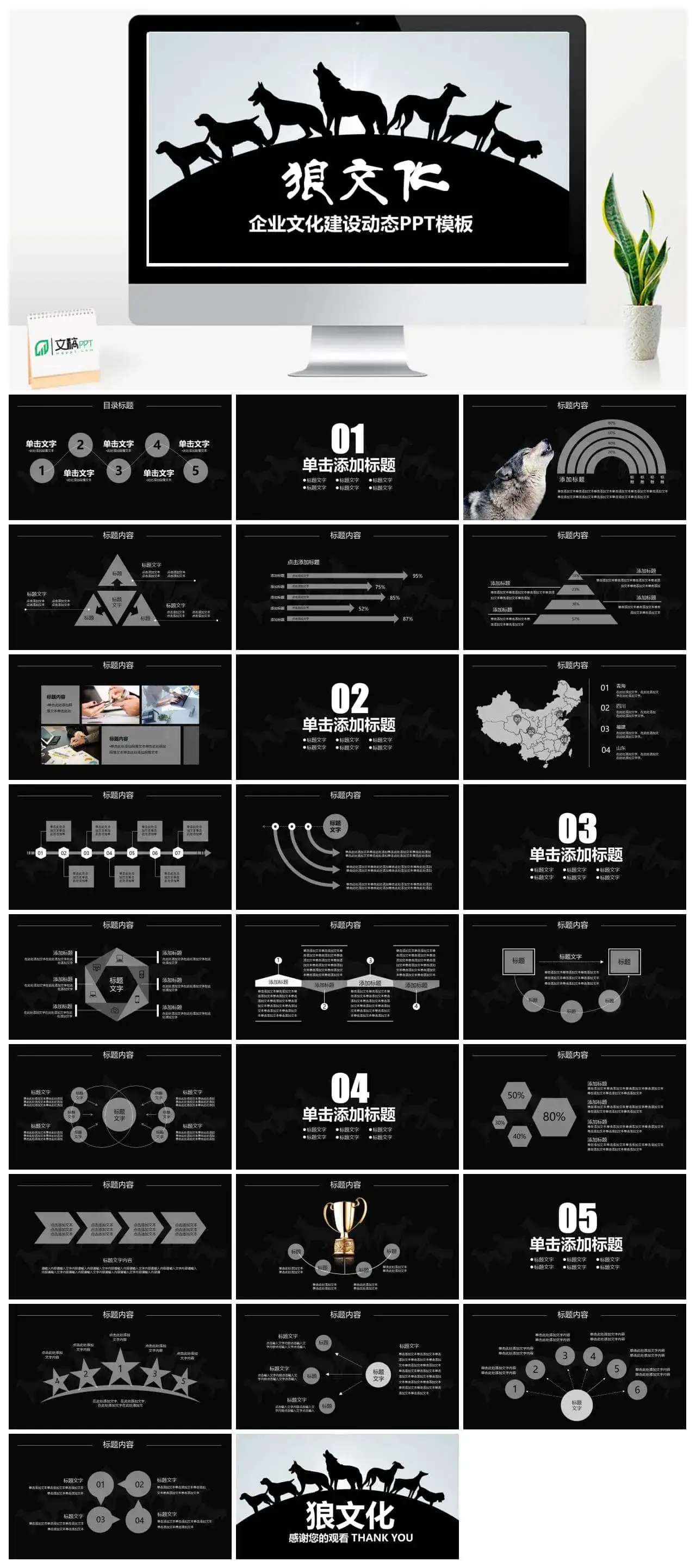 狼文化企业文化建设动态PPT模板素材下载 狼文化企业文化建设动态PPT模板素材下载
