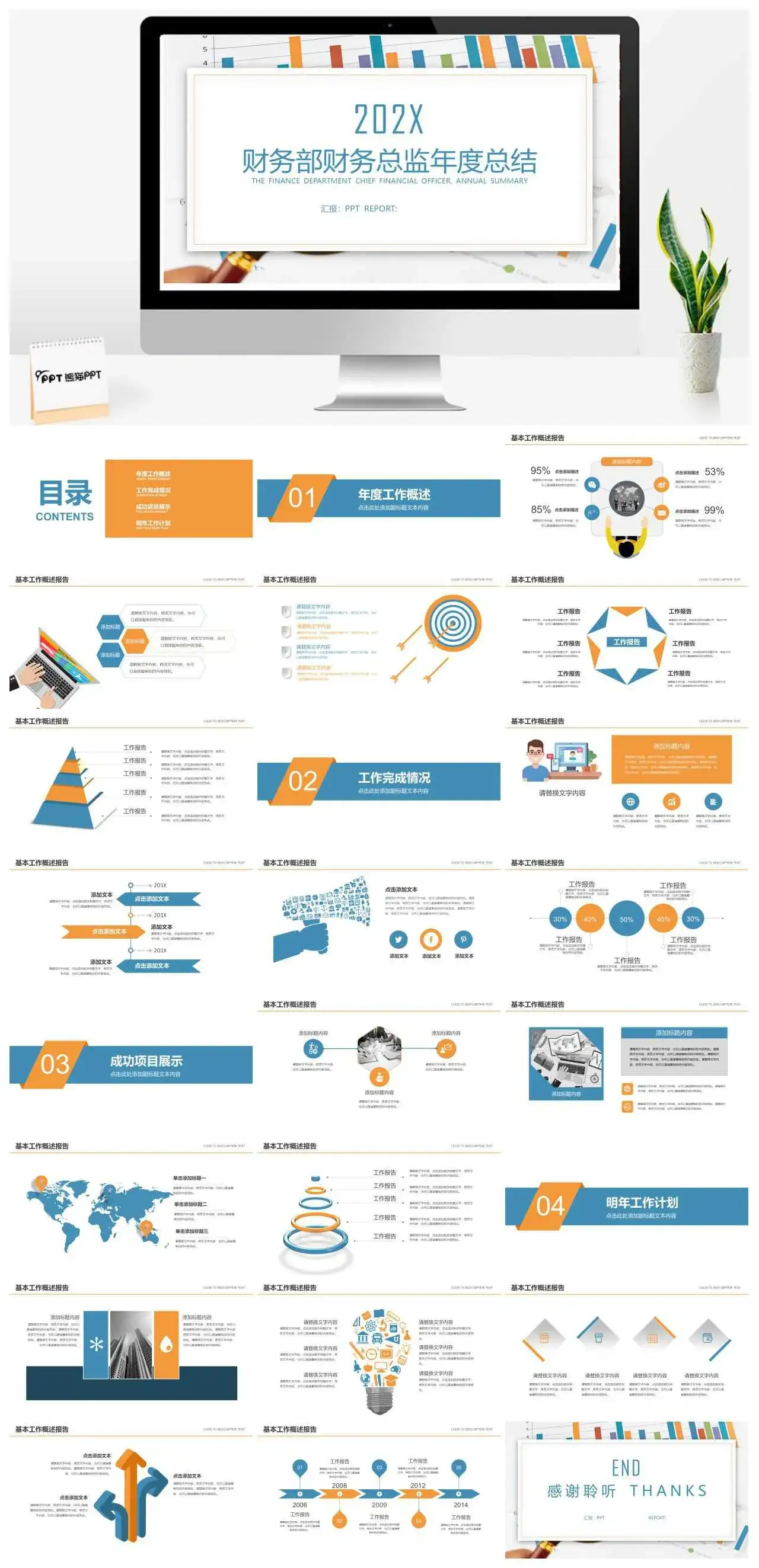 财务部财务总监年度工作总结PPT模板素材下载