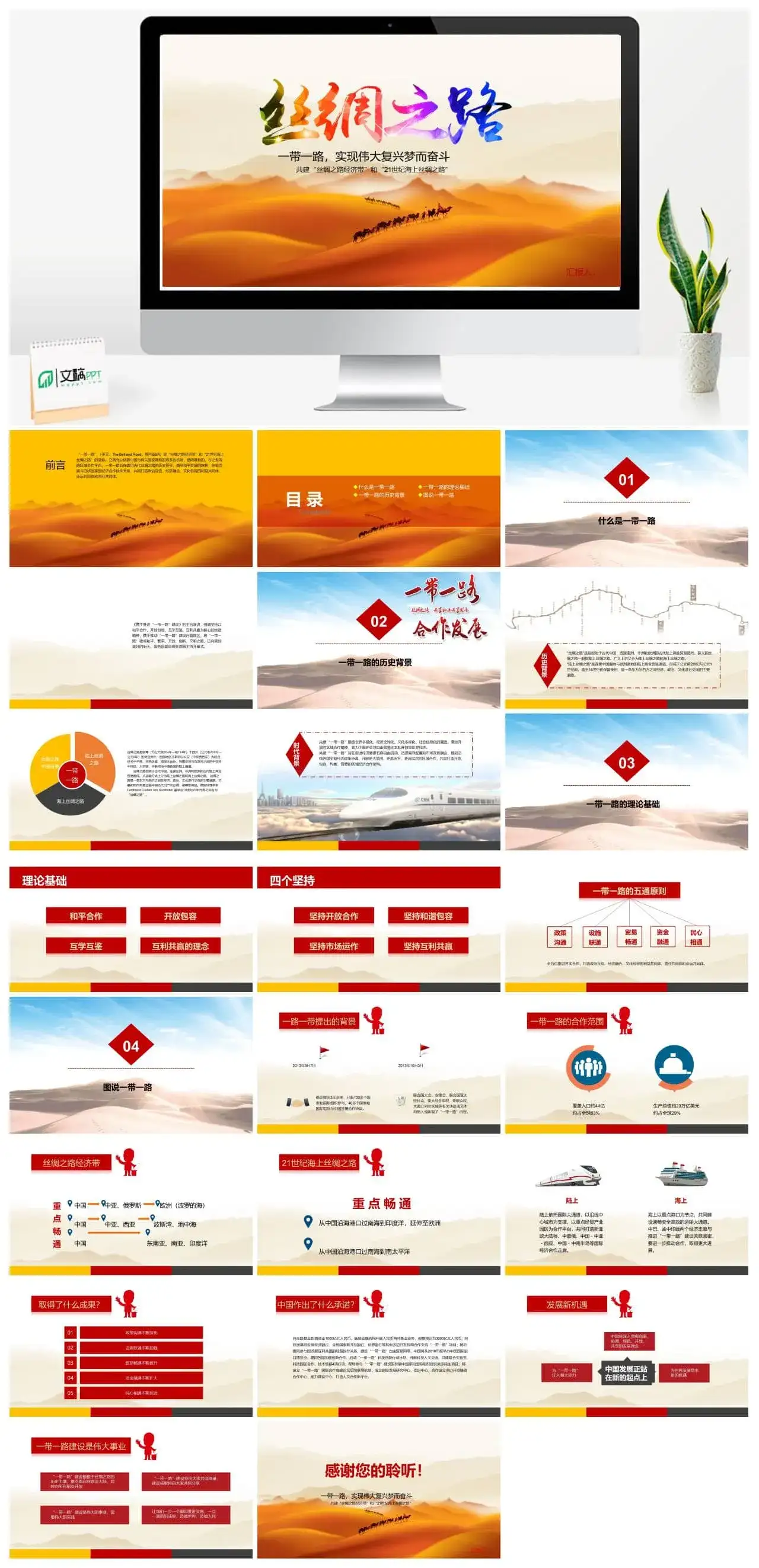 海上丝绸之路情况汇报PPT模板素材下载
