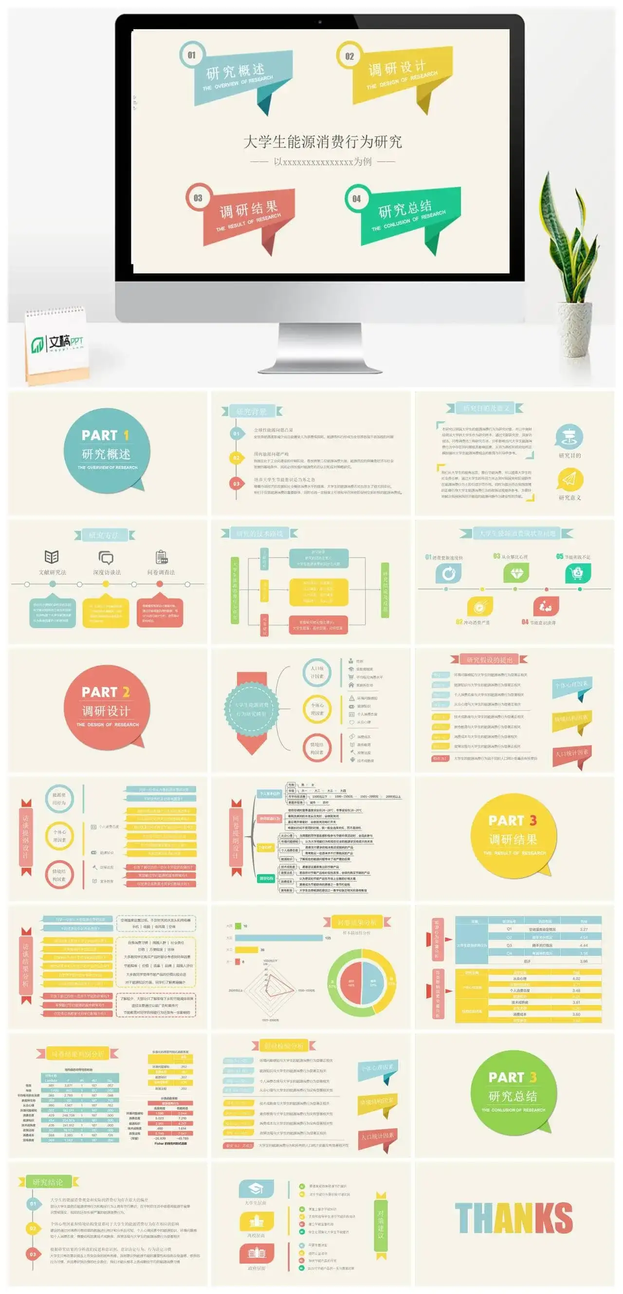 扁平化大学生能源消费行为市场分析报告PPT模板