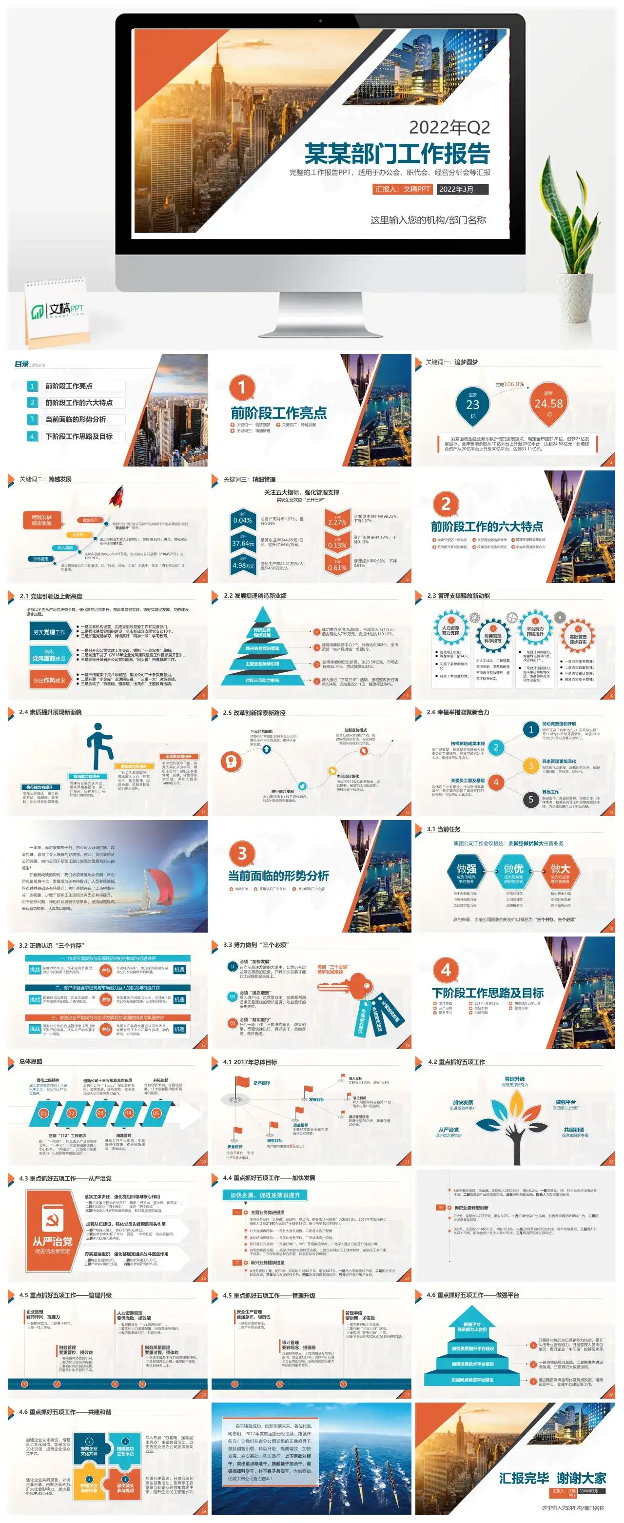 简约公司部门工作市场分析调研报告PPT模板素材下载