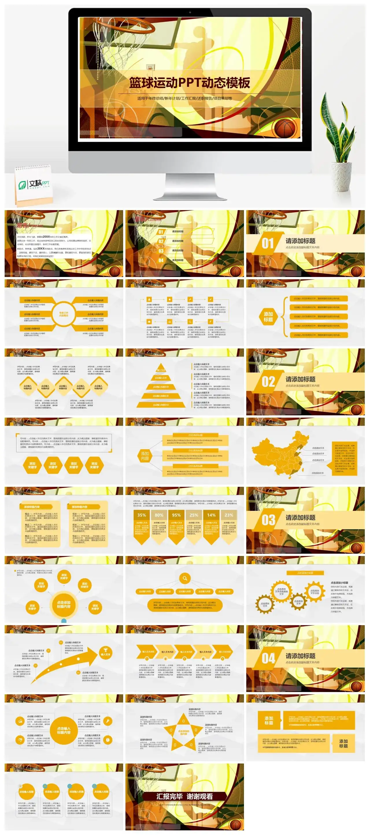 黄色大气高端篮球运动述职报告PPT模板