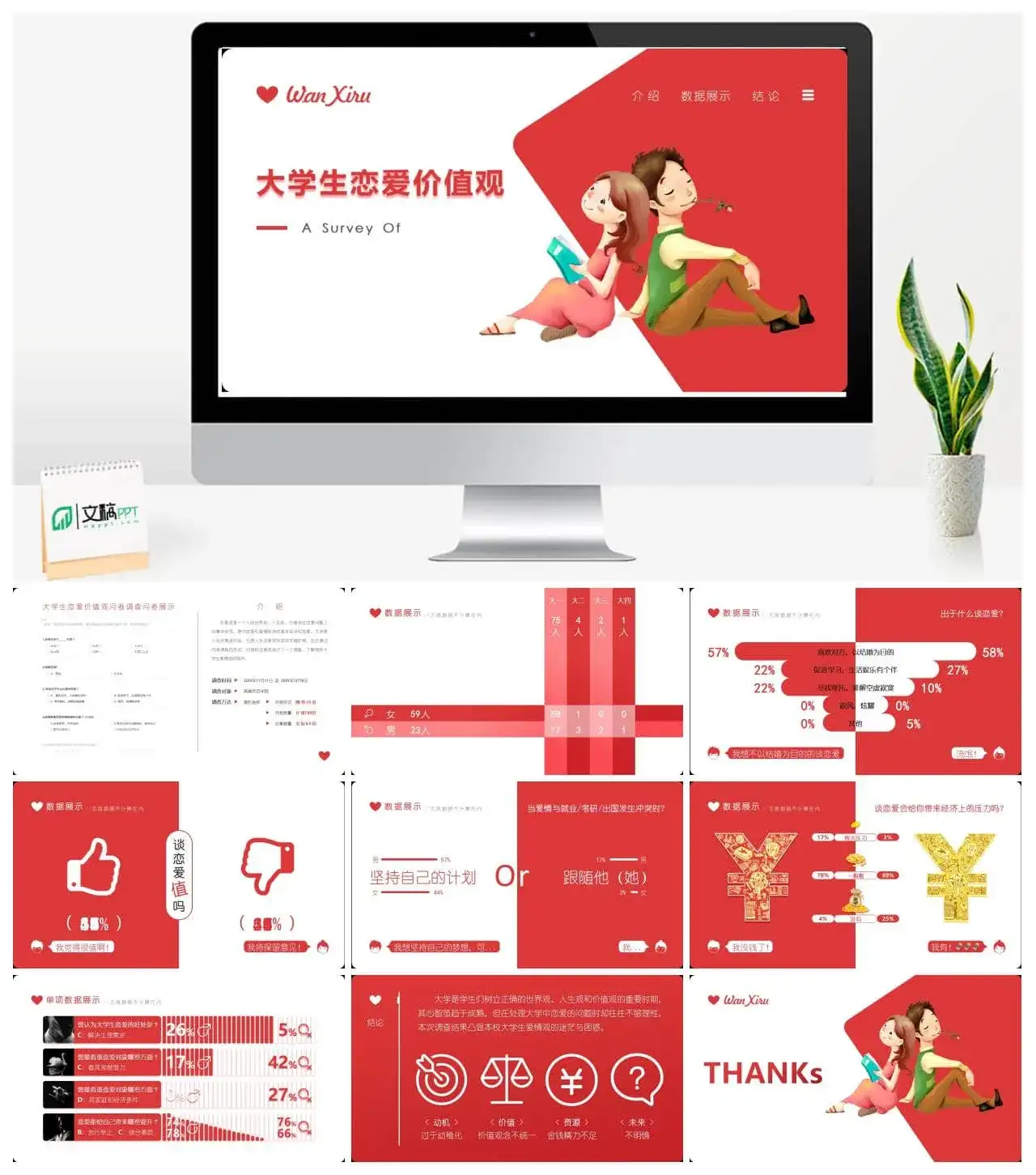 大学生恋爱价值观的调查市场分析PPT模板