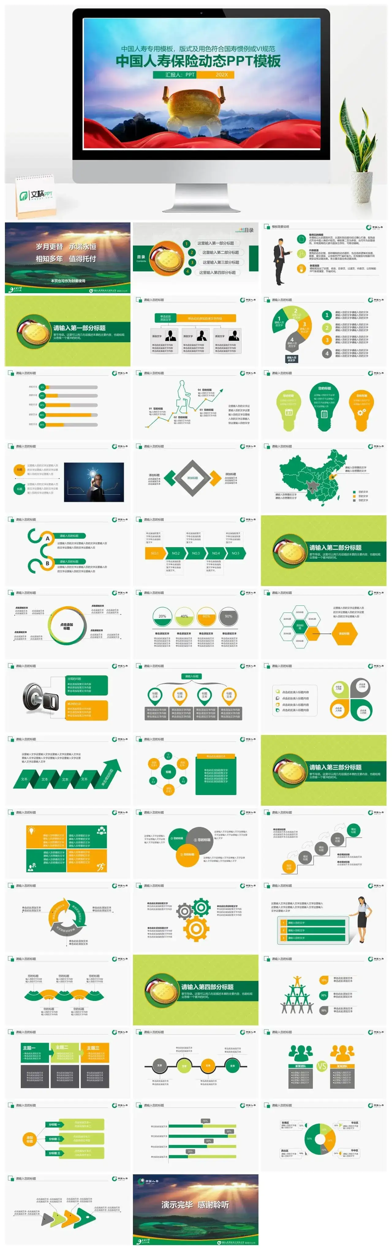 个性创意中国人寿保险公司总结汇报动态PPT模板