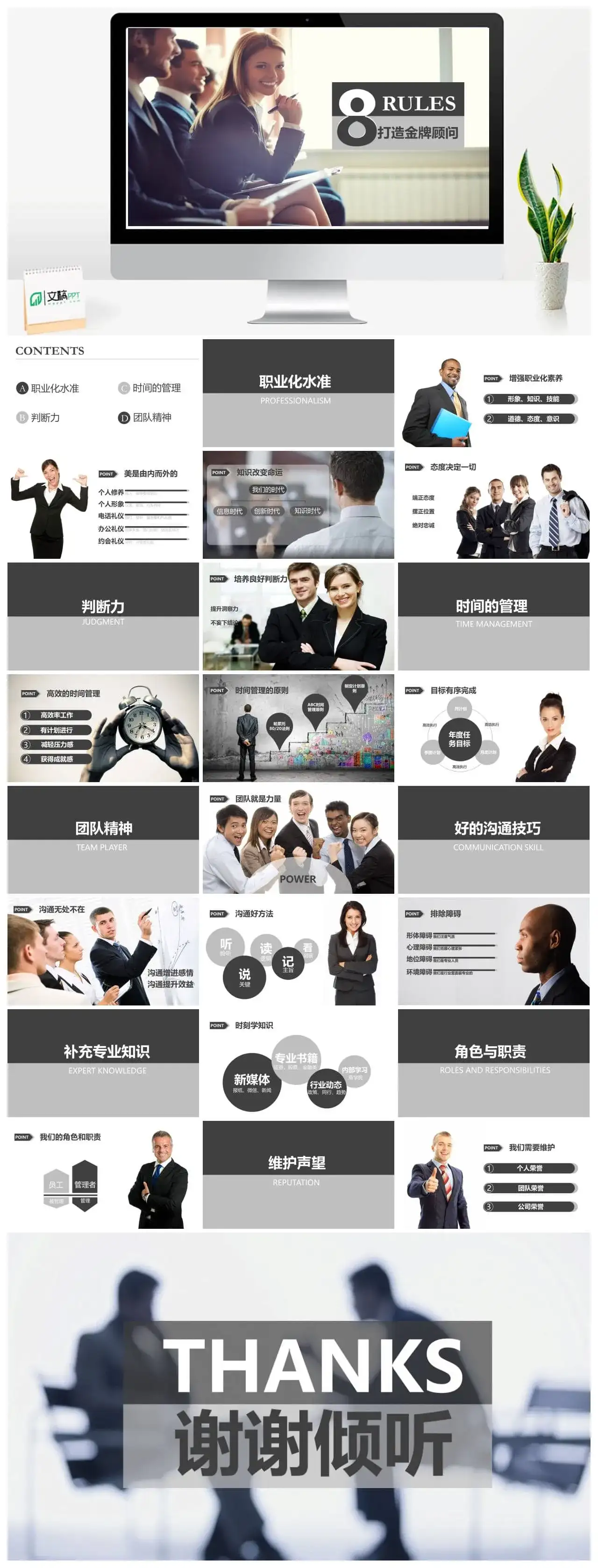 欧美风简约商务公司员工礼仪培训汇报PPT模板