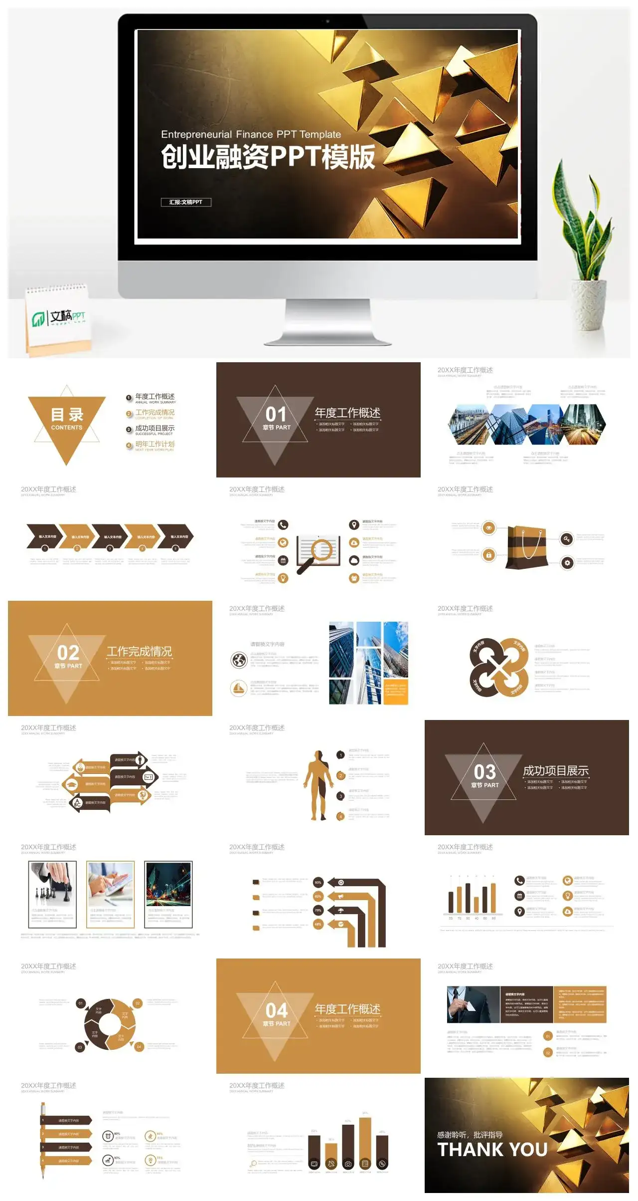金色大气高端商务创业融资计划书汇报总结PPT模板素材下载