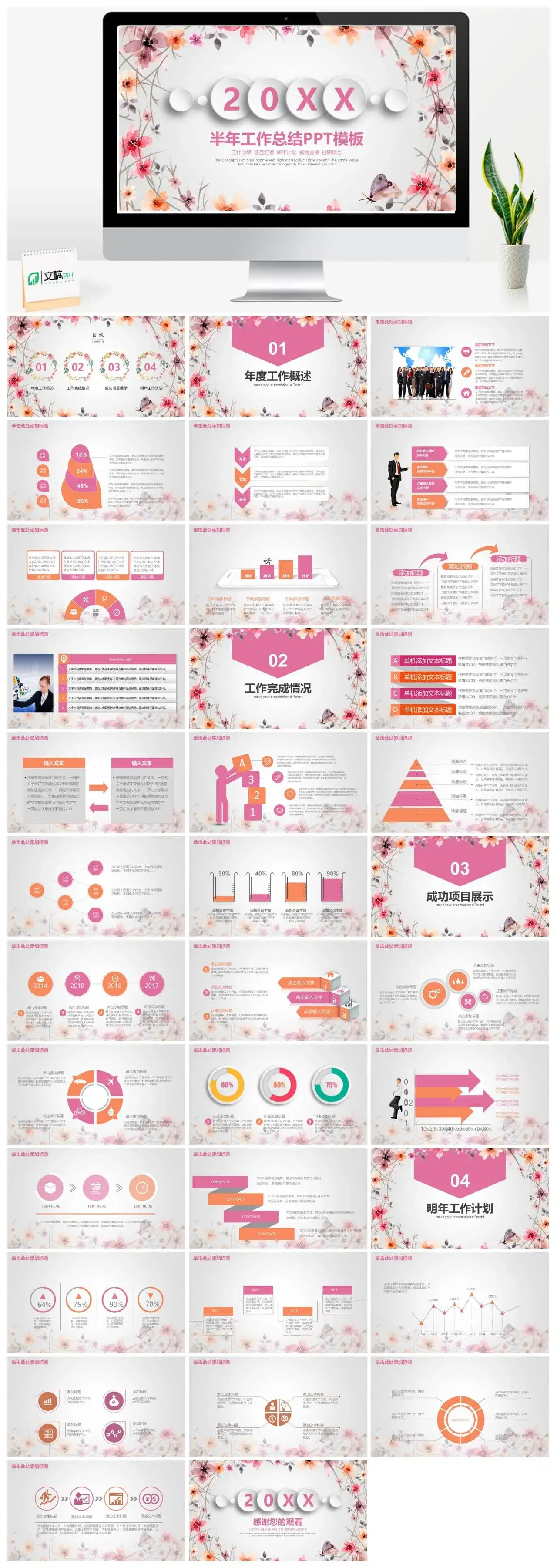 小清新唯美浪漫教育行业老师工作总结述职报告PPT模板