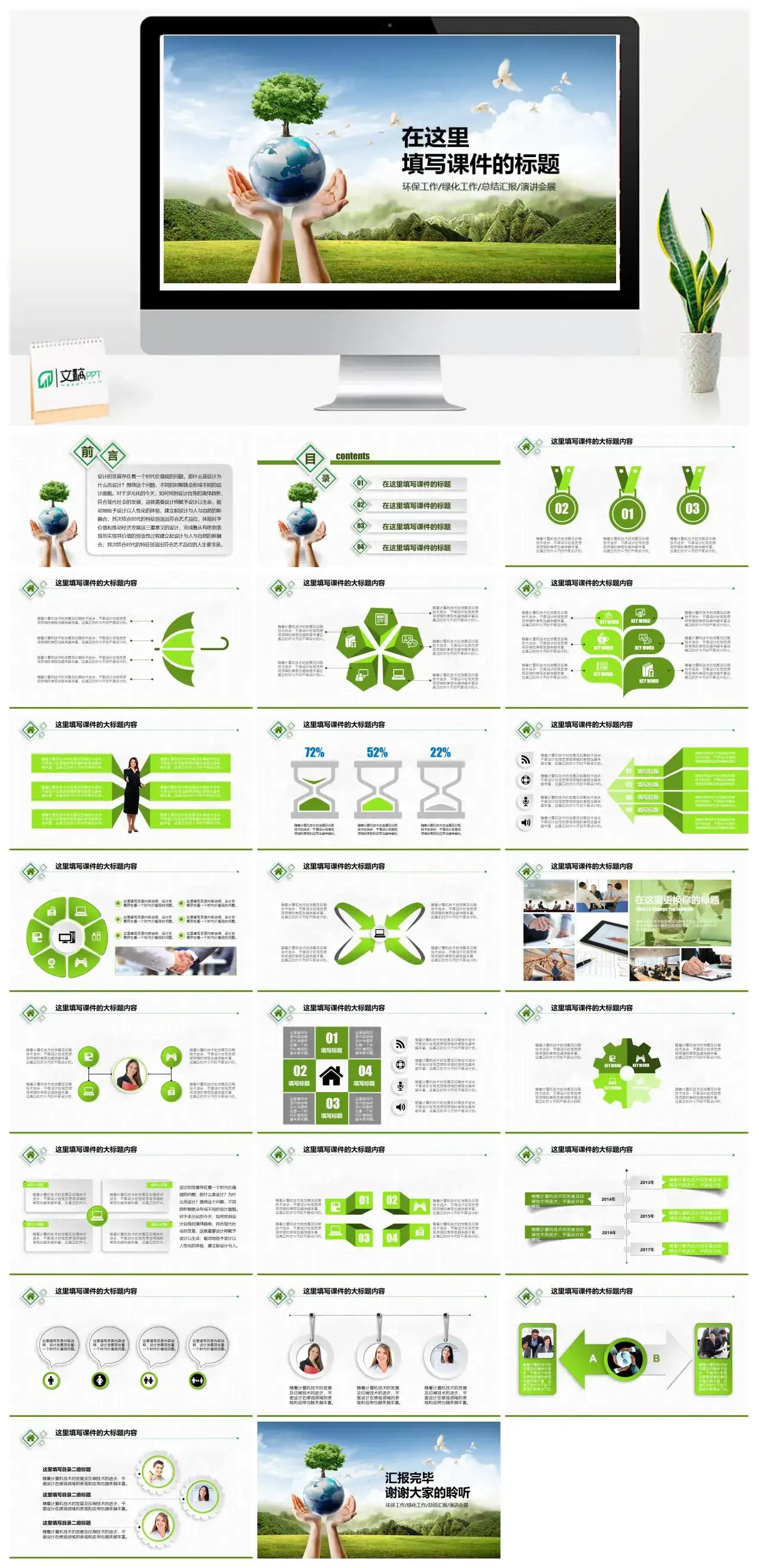 绿色节能环保工作总结汇报演讲PPT课件素材下载