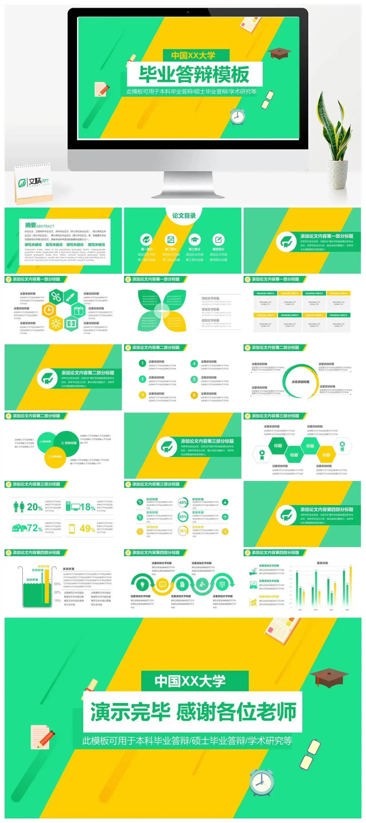 清新黄绿毕业论文答辩学术研究报告PPT模板
