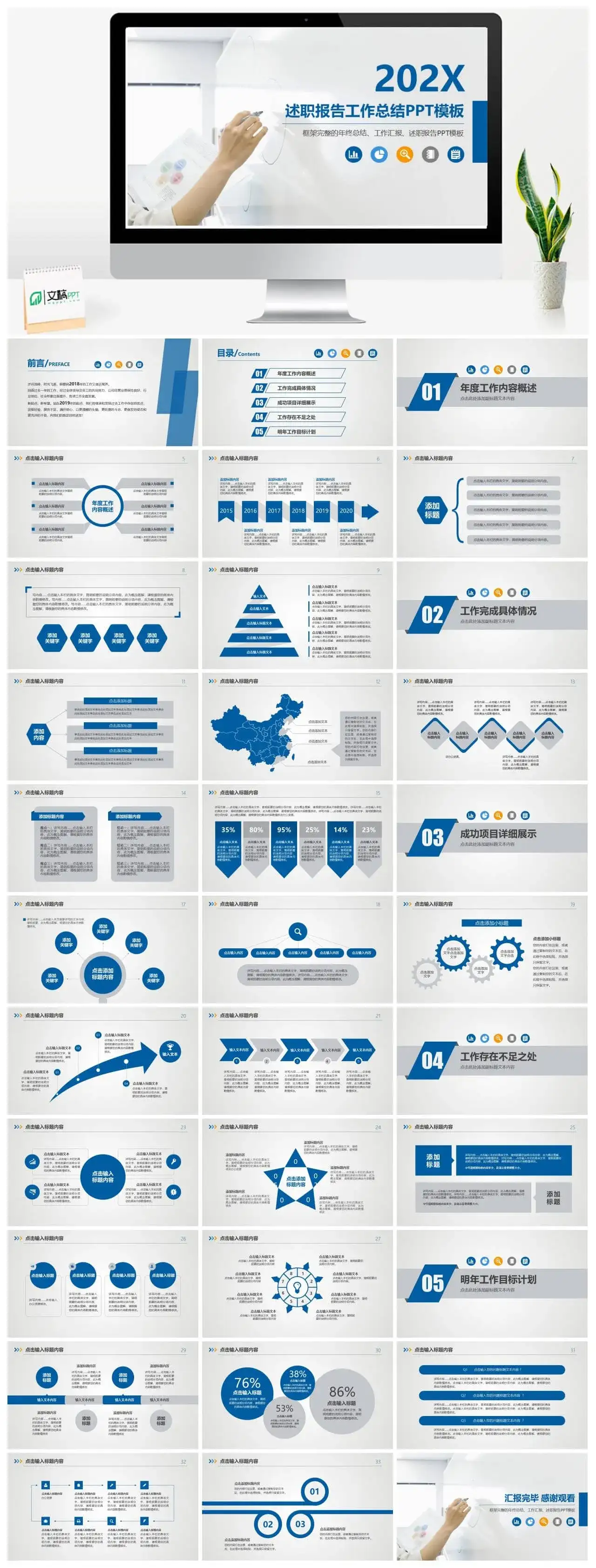 框架完整实用个人总结述职报告工作总结PPT模板