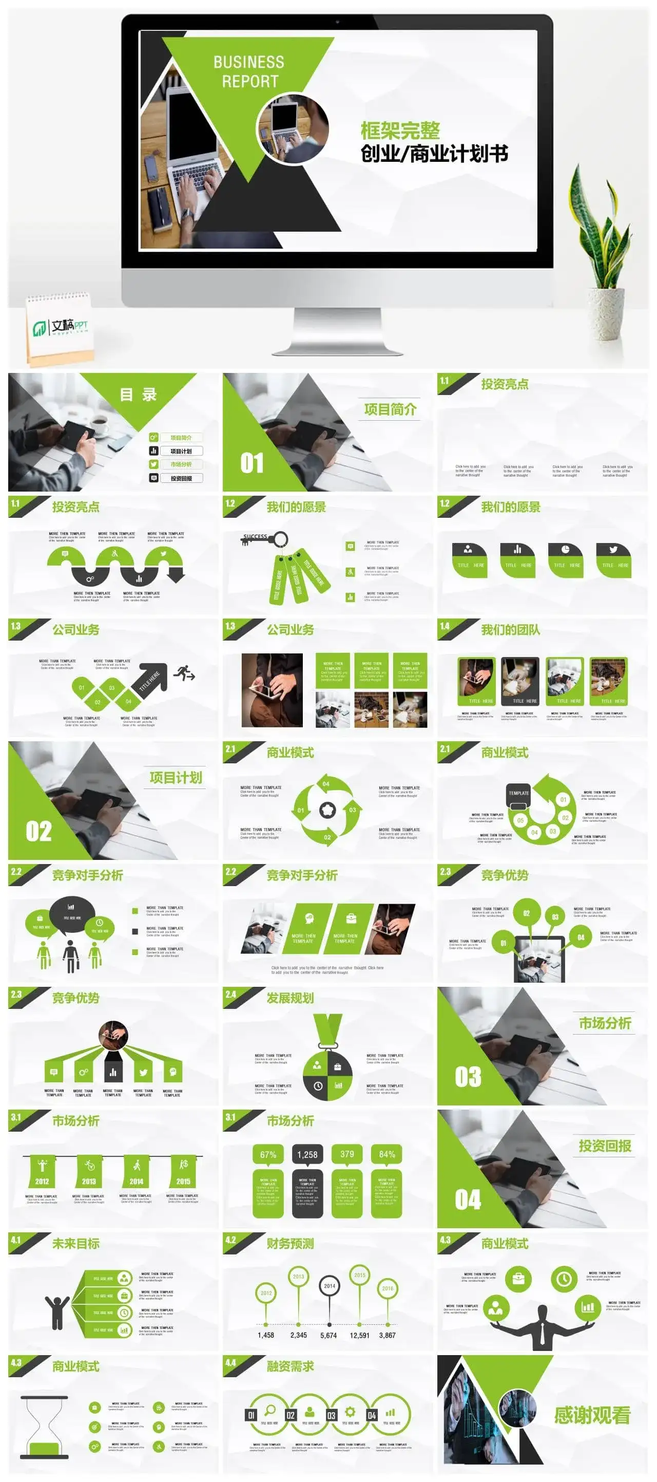 大气绿色产品策划发布通用PPT模板素材下载