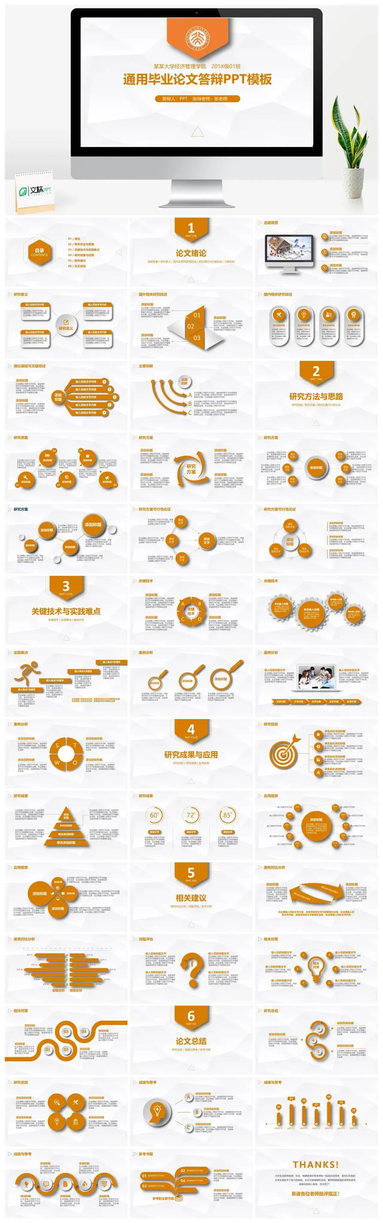 橙黄色背景毕业论文答辩PPT模板