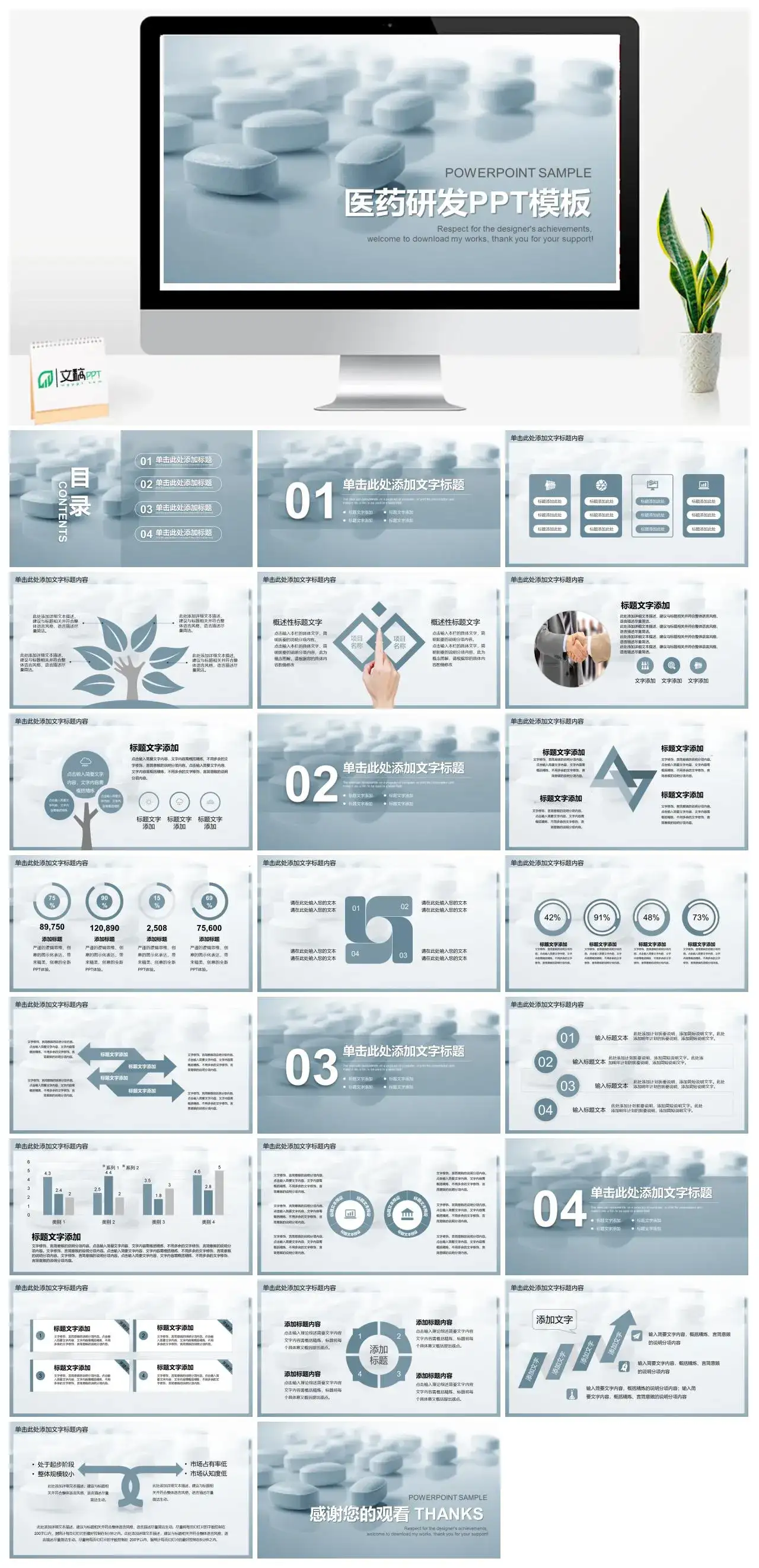 简约大气医药研发工作汇报PPT模板素材下载