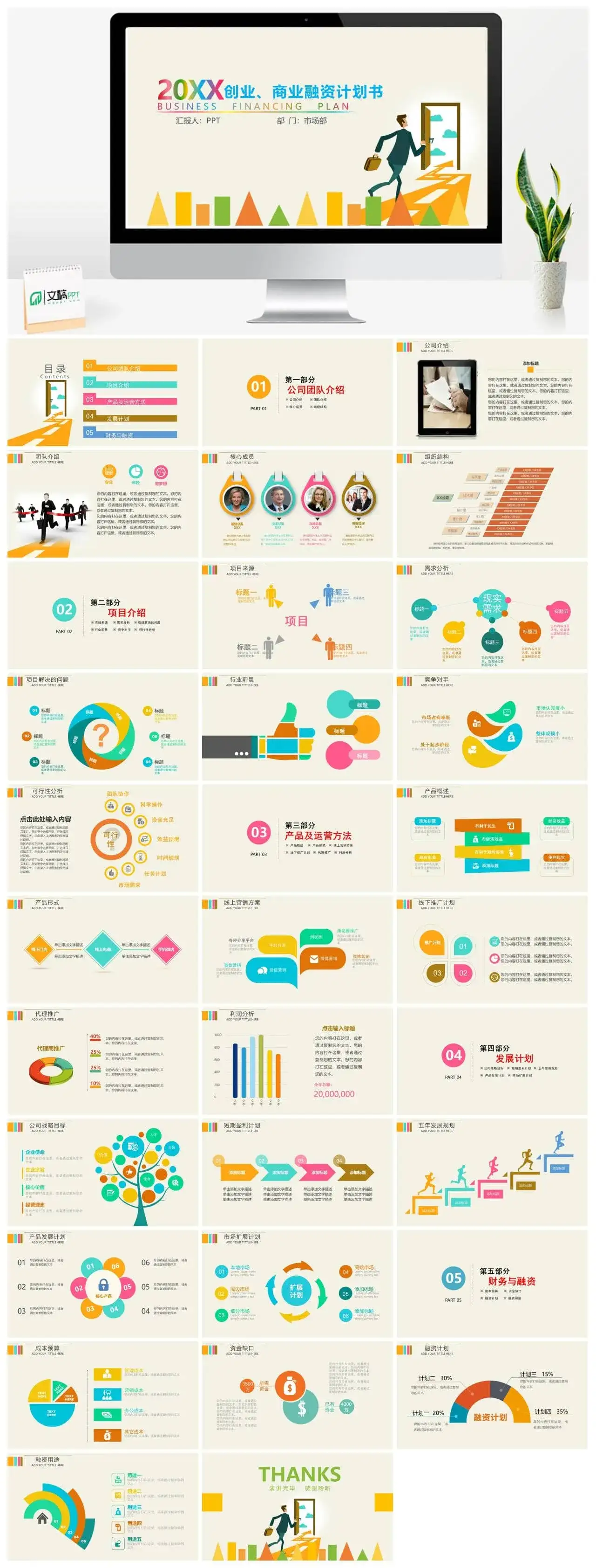 2020创业商业融资计划书PPT模板素材下载