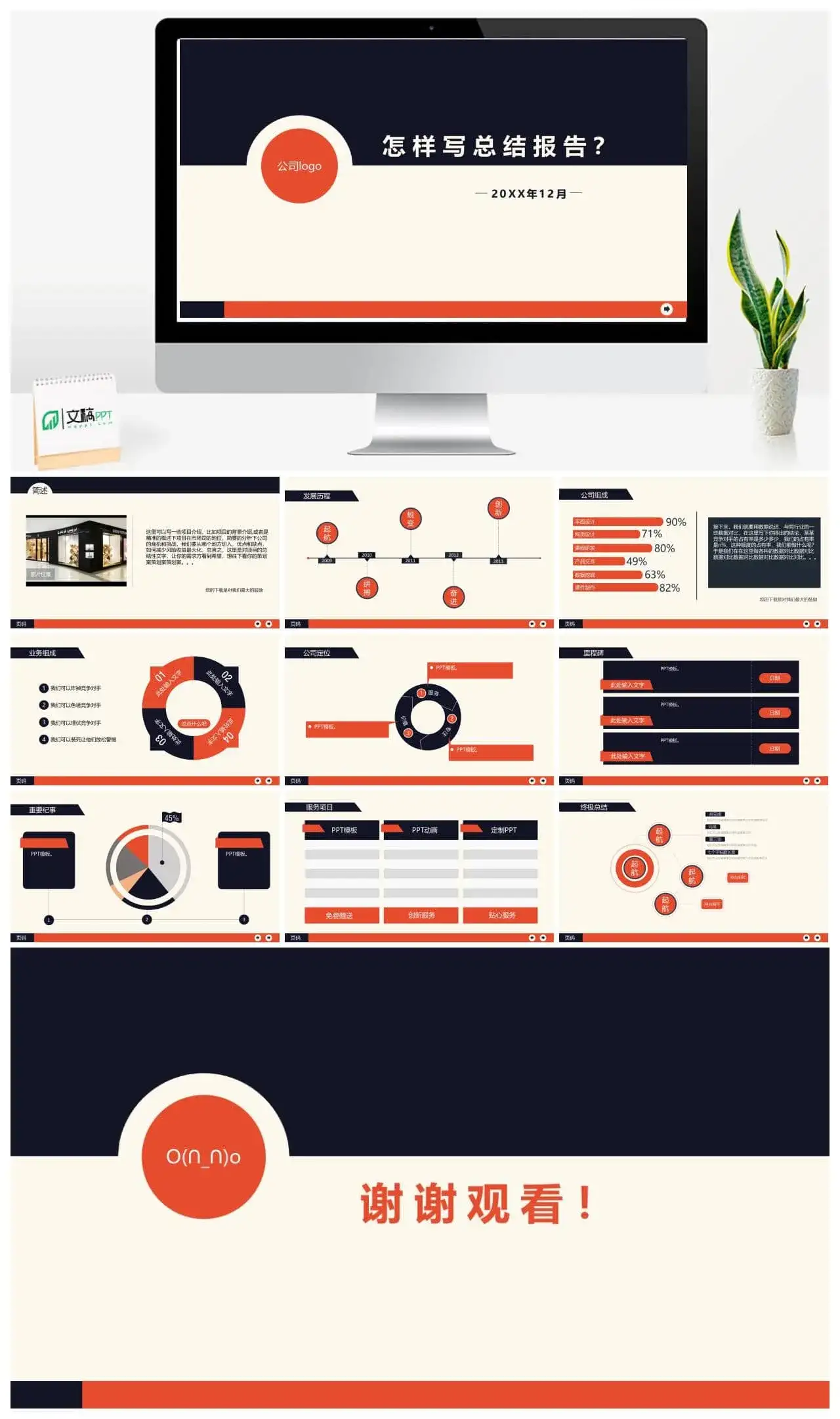 橙黑复古配色商务报告PPT模版素材下载