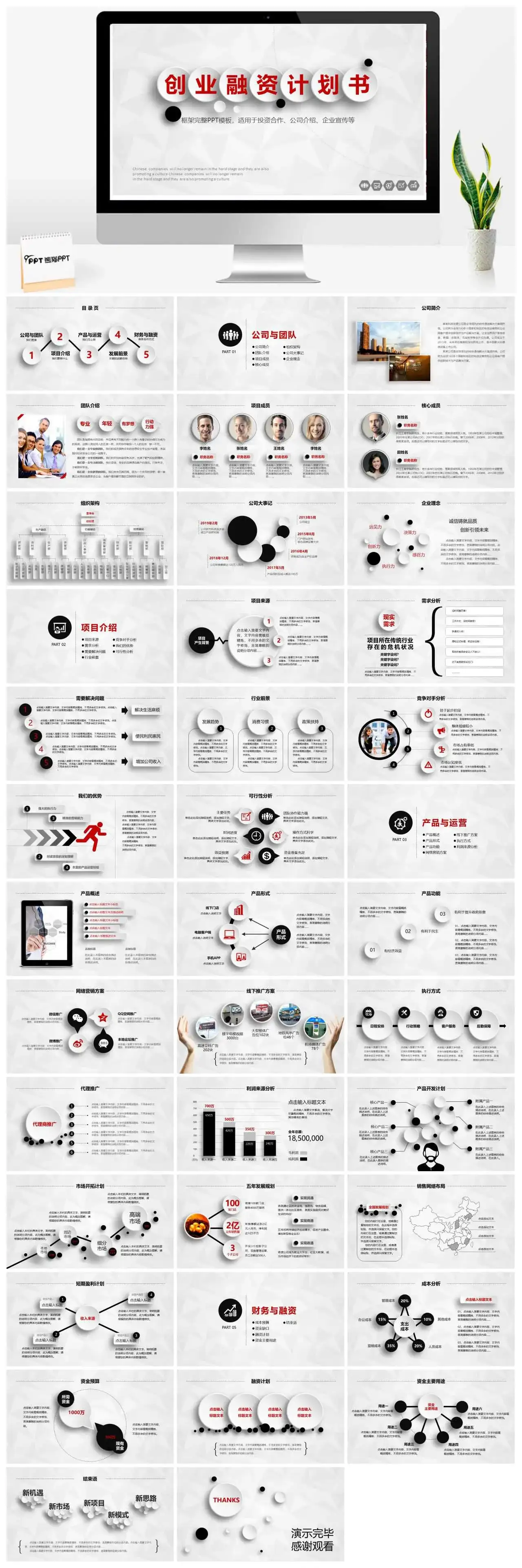 简洁大方公司介绍 企业宣传创业融资计划书PPT模板素材下载