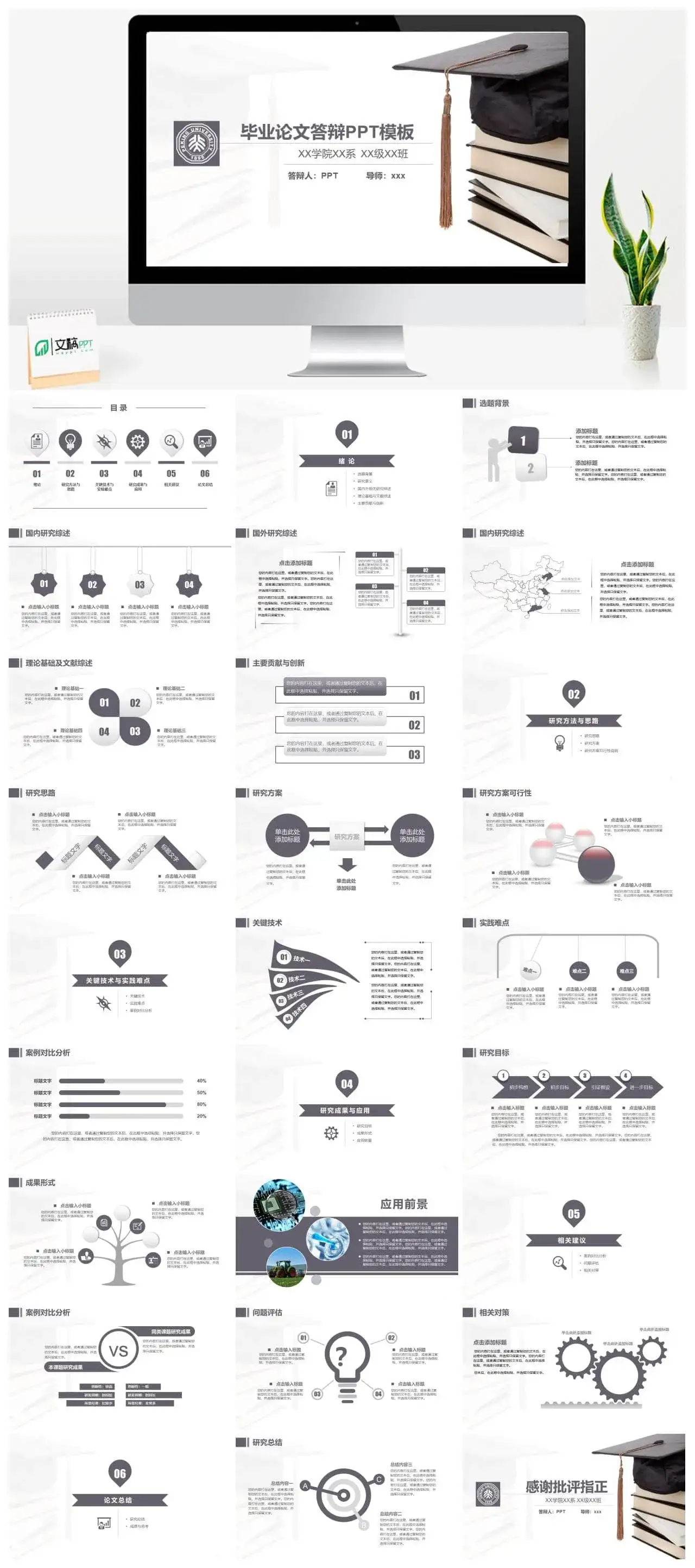 大学专业严谨通用答辩论文PPT模板