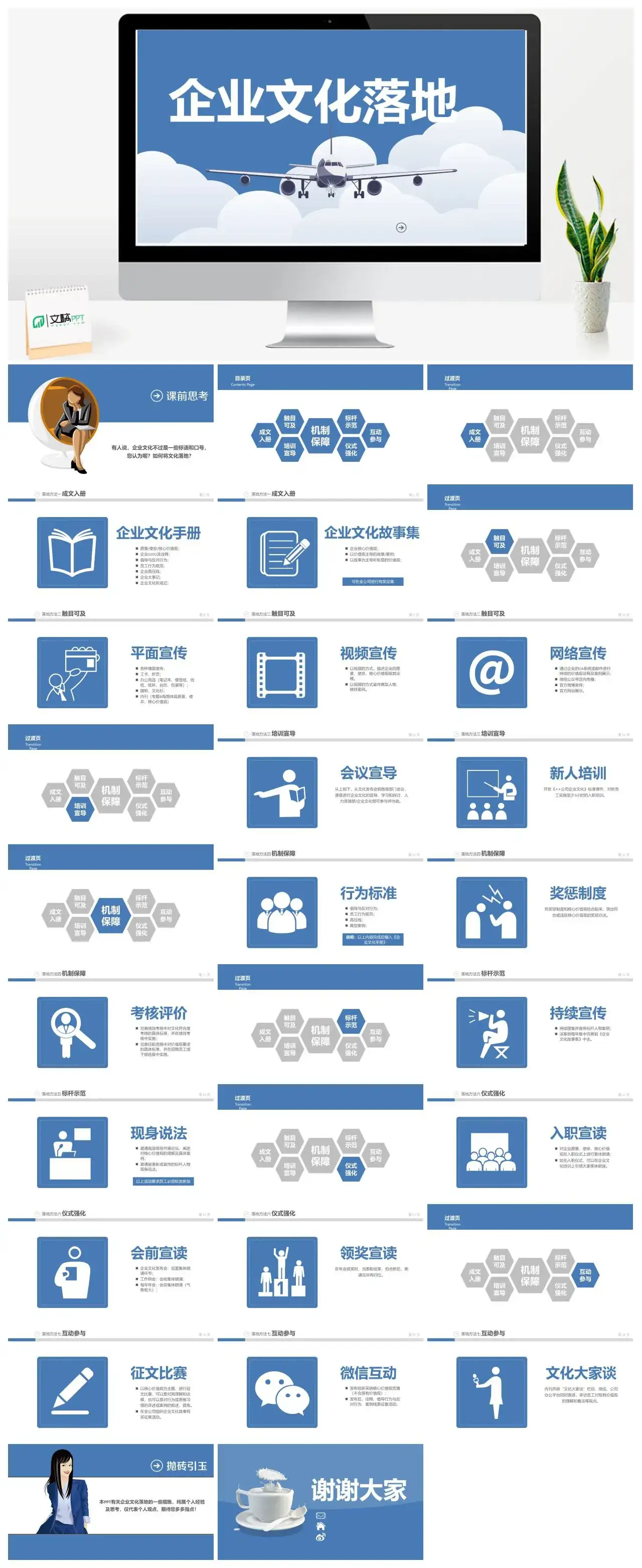 蓝色企业文化分析商务公司简介演讲PPT模板素材下载