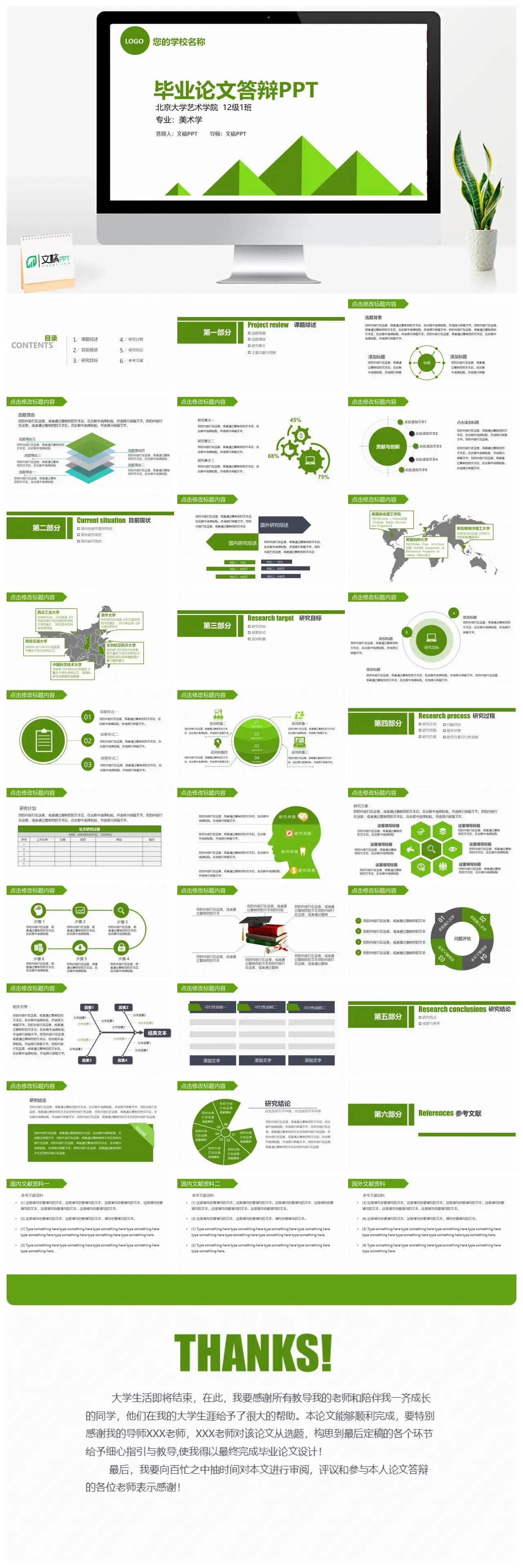 绿色简洁大学毕业论文答辩PPT模板