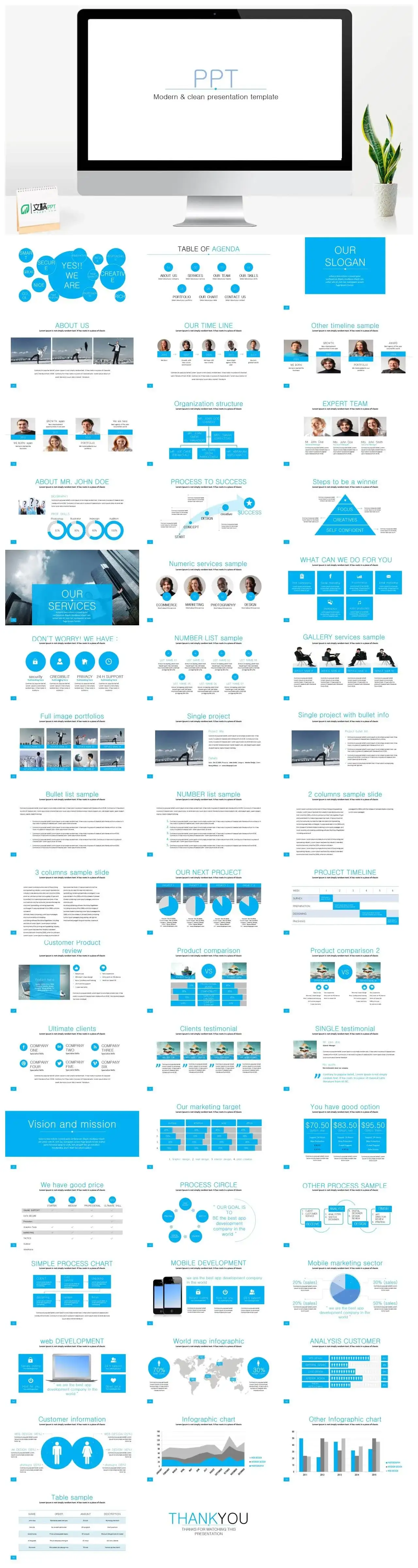 白色商务扁平创意商务汇报通用PPT模板素材下载