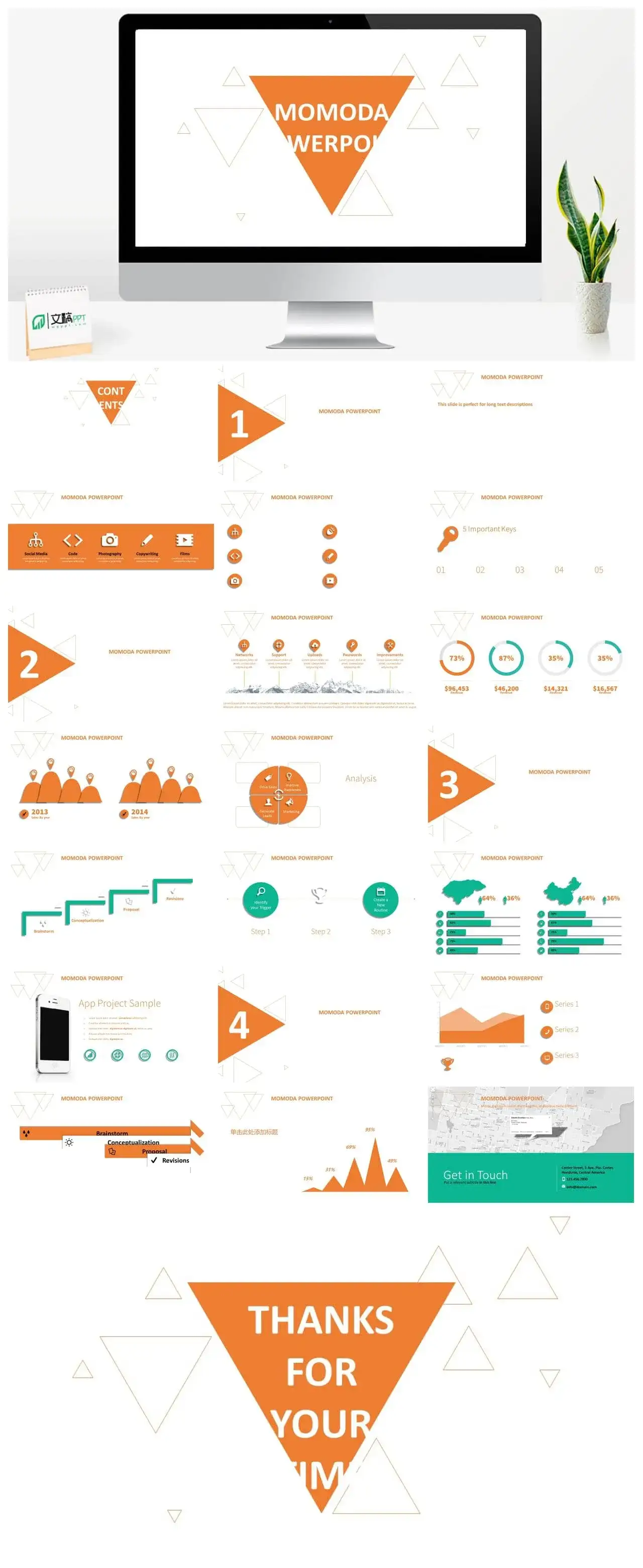创意三角简约欧美商务汇报总结PPT模板素材下载