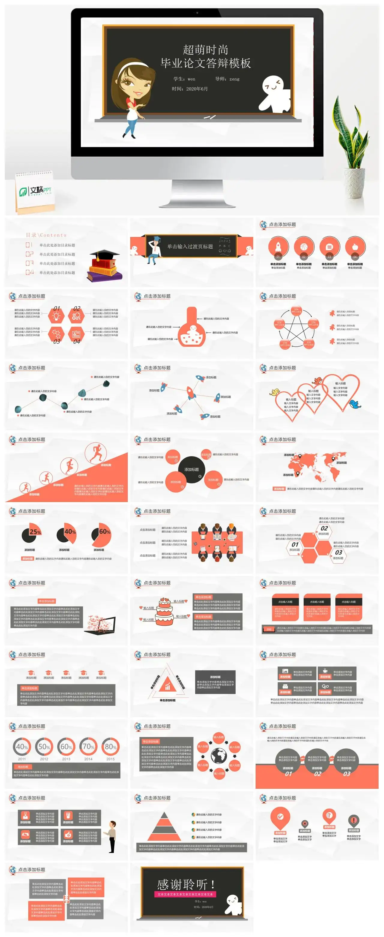 超萌时尚毕业论文答辩PPT模板